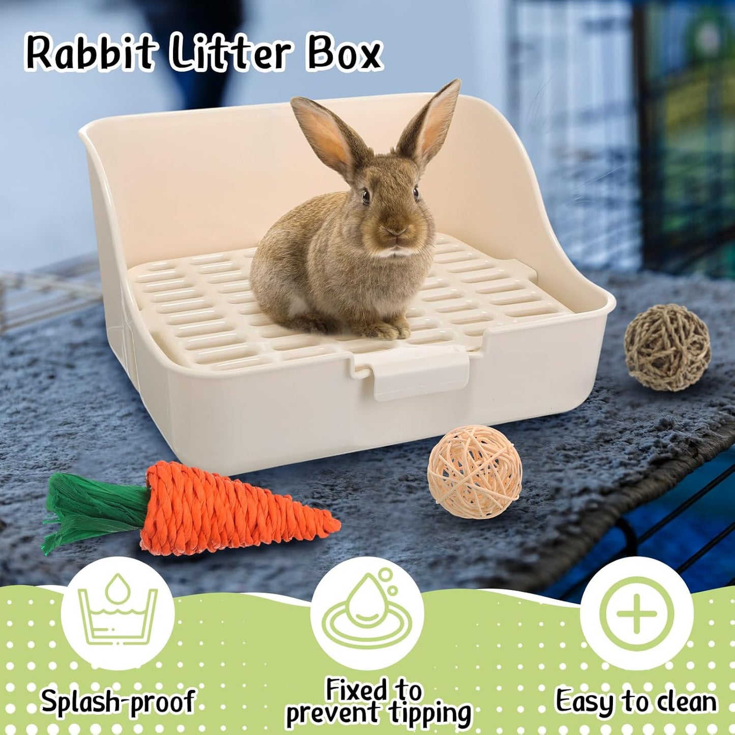15 Pcs Rabbit Starter Kit Small Rabbit Litter Box Animal Grooming Kit Bunny Toys Bowl Blankets with Cleaning Set for Guinea Pig Accessories(Multicolor)