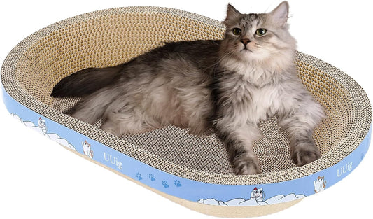 Cat Scratcher, 23.6x14.9 inches Cardboard Cat Scratchers for Indoor Cats, Large Cat Scratching Board, Oval Cat Scratch Pad Bed with Catnip