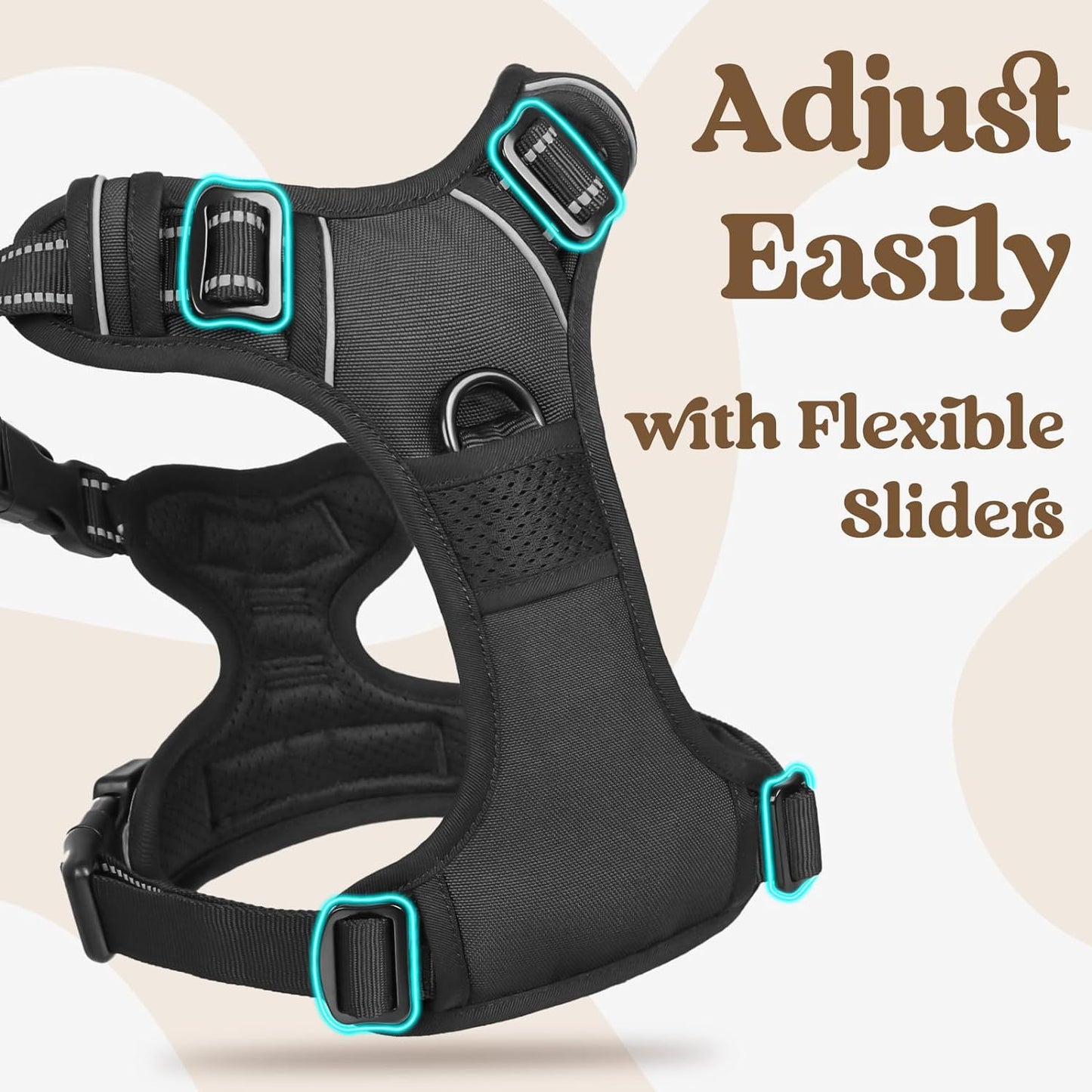 rabbitgoo Dog Harness Small Sized, No Pull Pet Harness with 3 Buckles, Adjustable Soft Padded Vest with Control Handle, Walking Reflective Pet Vest for Small Dogs, Black, S