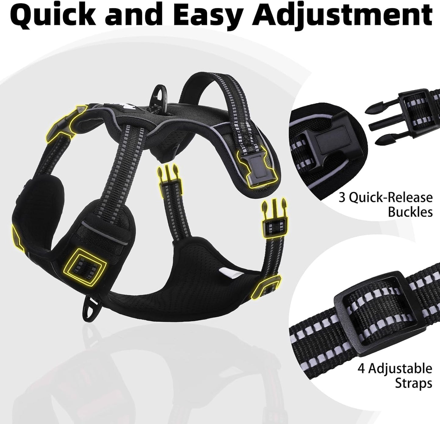 PUPTECK No Pull Dog Harness Small Sized, Adjustable Reflective Dog Harness with Handle Easy Control, Comfortable Soft Padded Pet Vest Harness for Small Dogs, Black S