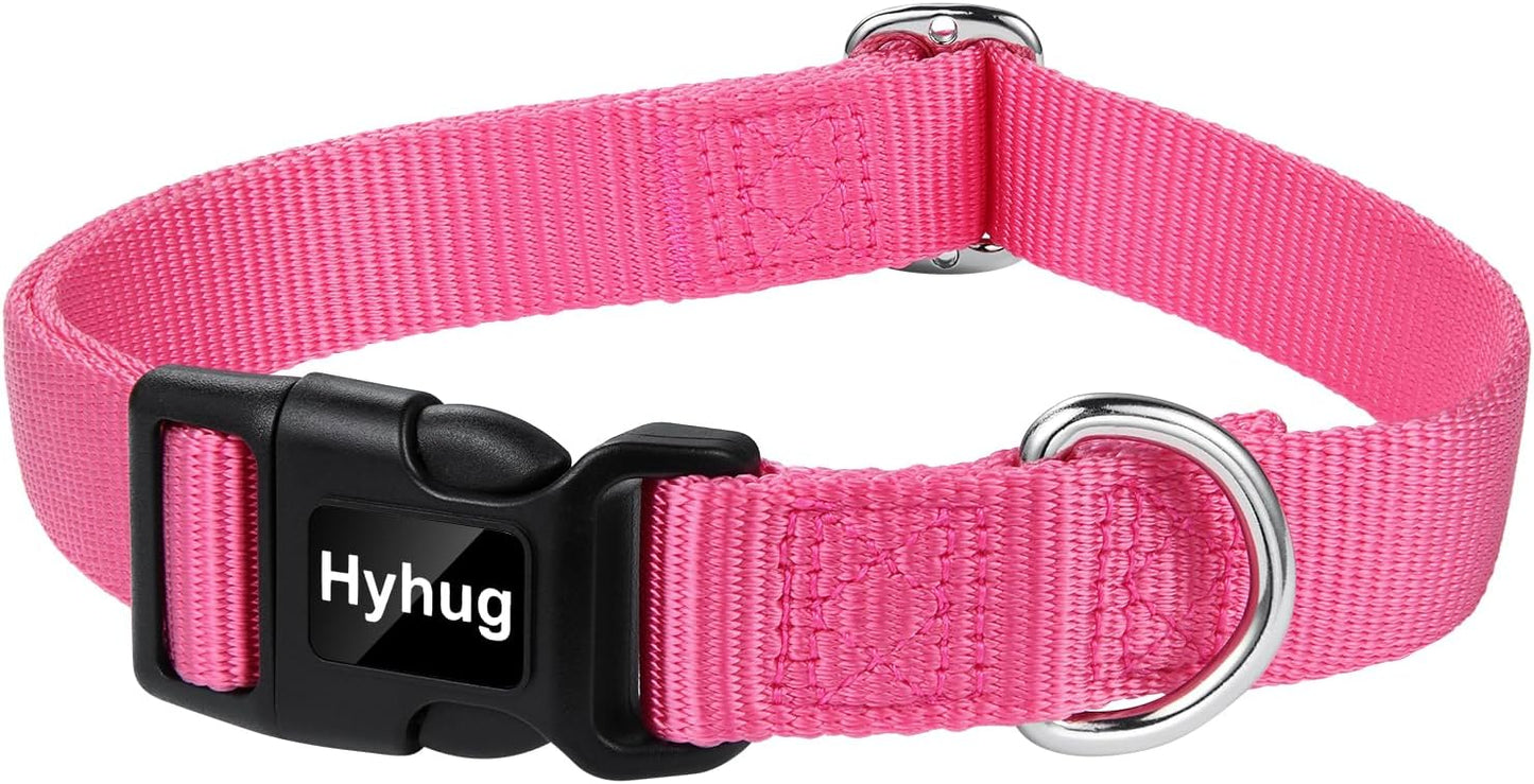 Hyhug Dog Collar with Quick Release Buckle, Nylon Adjustable Durable Cute Pet Collars for Medium Dogs, Boy and Girl(Candy Pink, Medium)