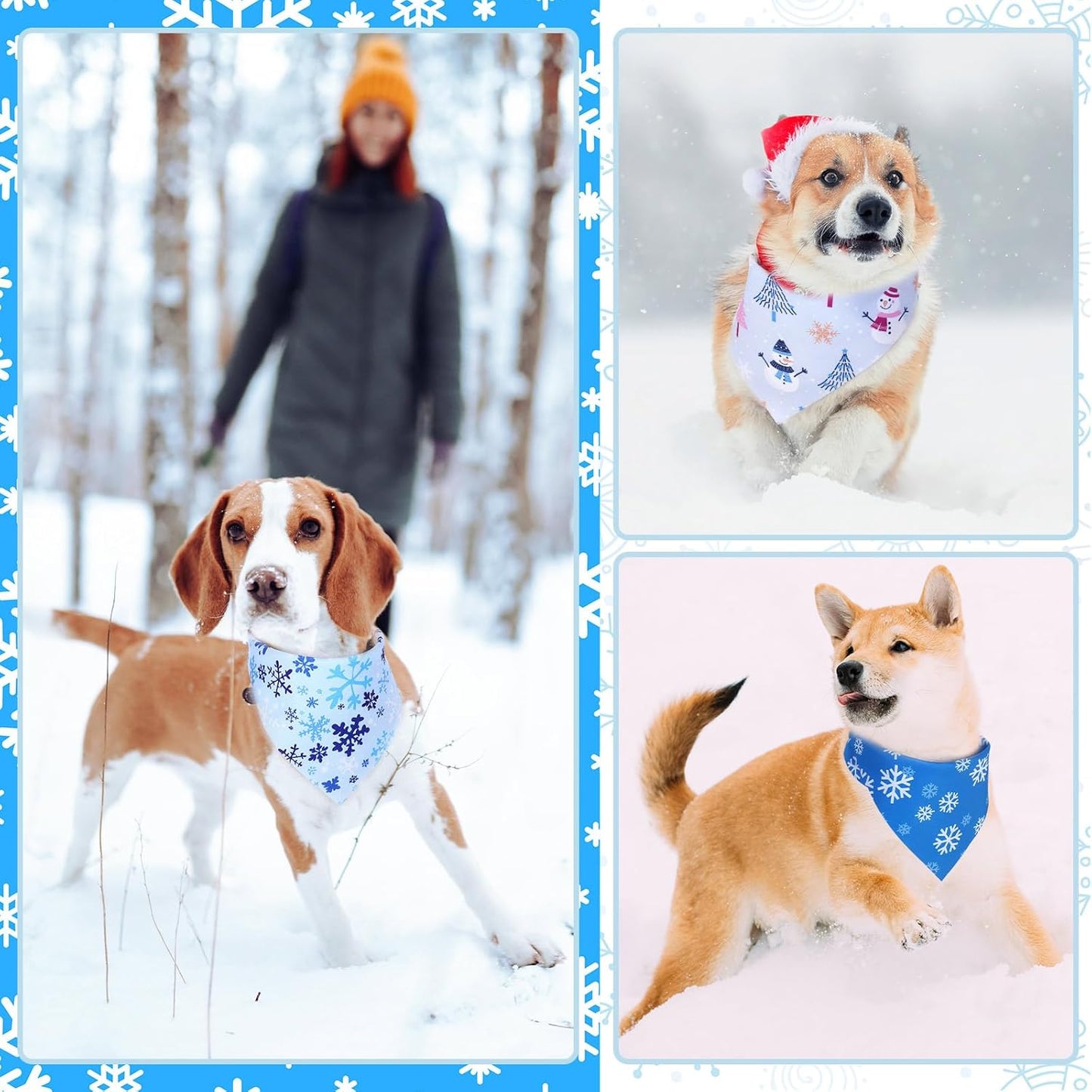 Abbylike 50 Pieces Winter Dog Bandanas Bulk Blue Snowflake Dog Bandanas for Pets Triangle Kerchief Scarf Bibs for Winter Pets Cats Party Costume Accessories (25.6 x 17.7 x 17.7)