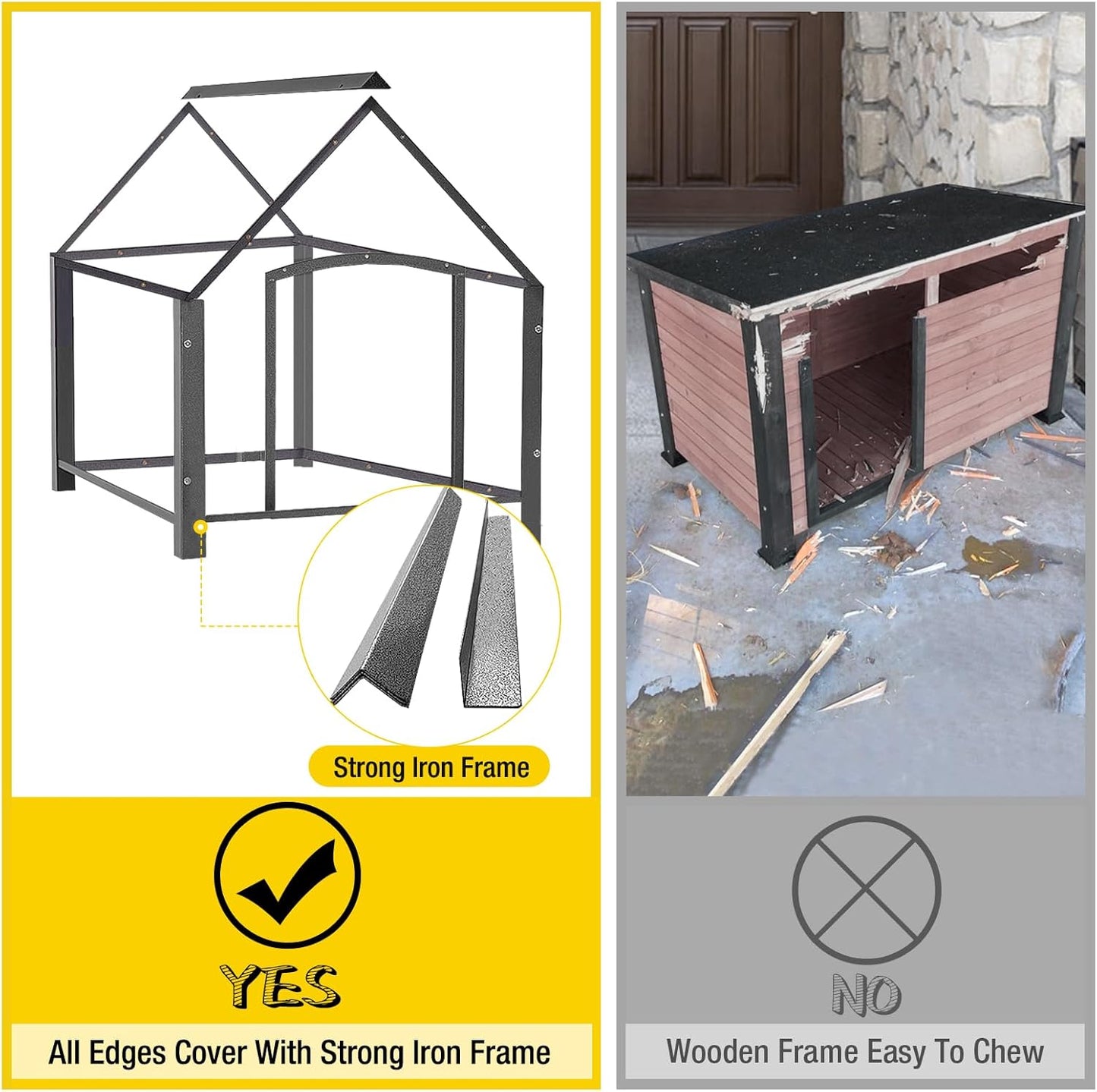 Aivituvin Dog House Outdoor with Metal Frame, Dog Kennel Outside for Small to Medium Breed, 45" Weatherproof Large Dog Shelter with Anti-Chewing Iron Frame, White (45" D x 32.9" W x 32.6" H)