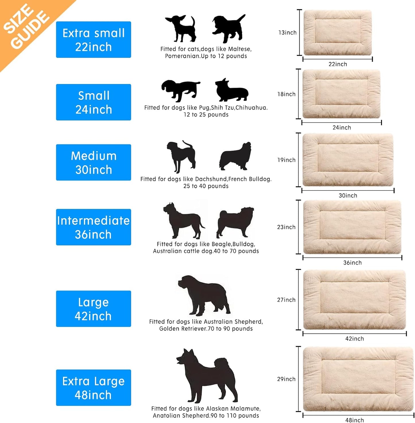 Dog Beds Crate Pad for Small Dogs Ultra Soft Dog Crate Bed Washable & Anti-Slip Kennel Pad for Dogs Cozy Sleeping Mat,Cream 24inch
