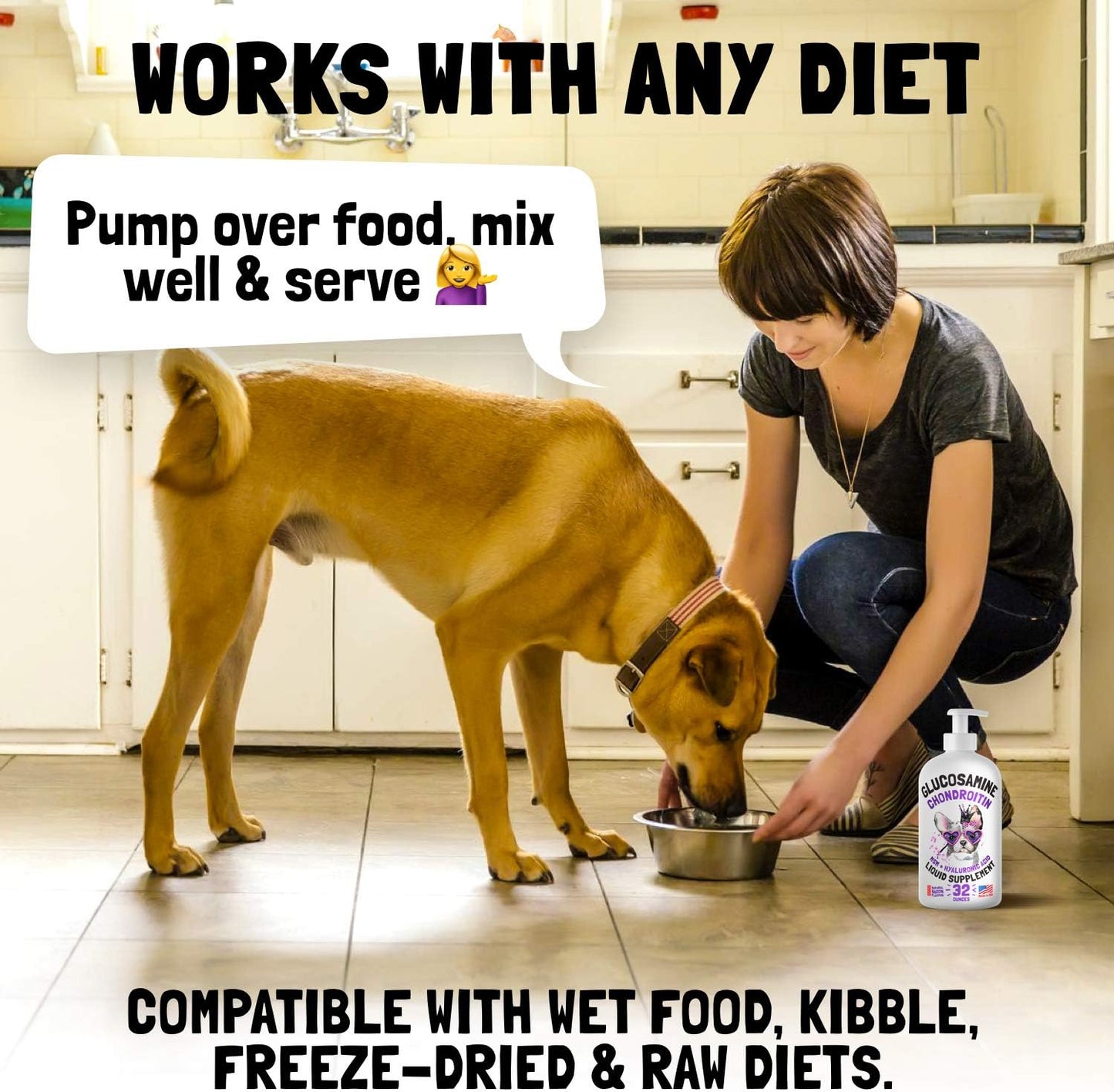 Liquid Glucosamine for Dogs Bacon Flavour with Chondroitin, MSM & Hyaluronic Acid K9 Supplement Hip and Joint Formula Advanced Mobility Joint Pain Relief Senior Advanced Supplement for All Breeds