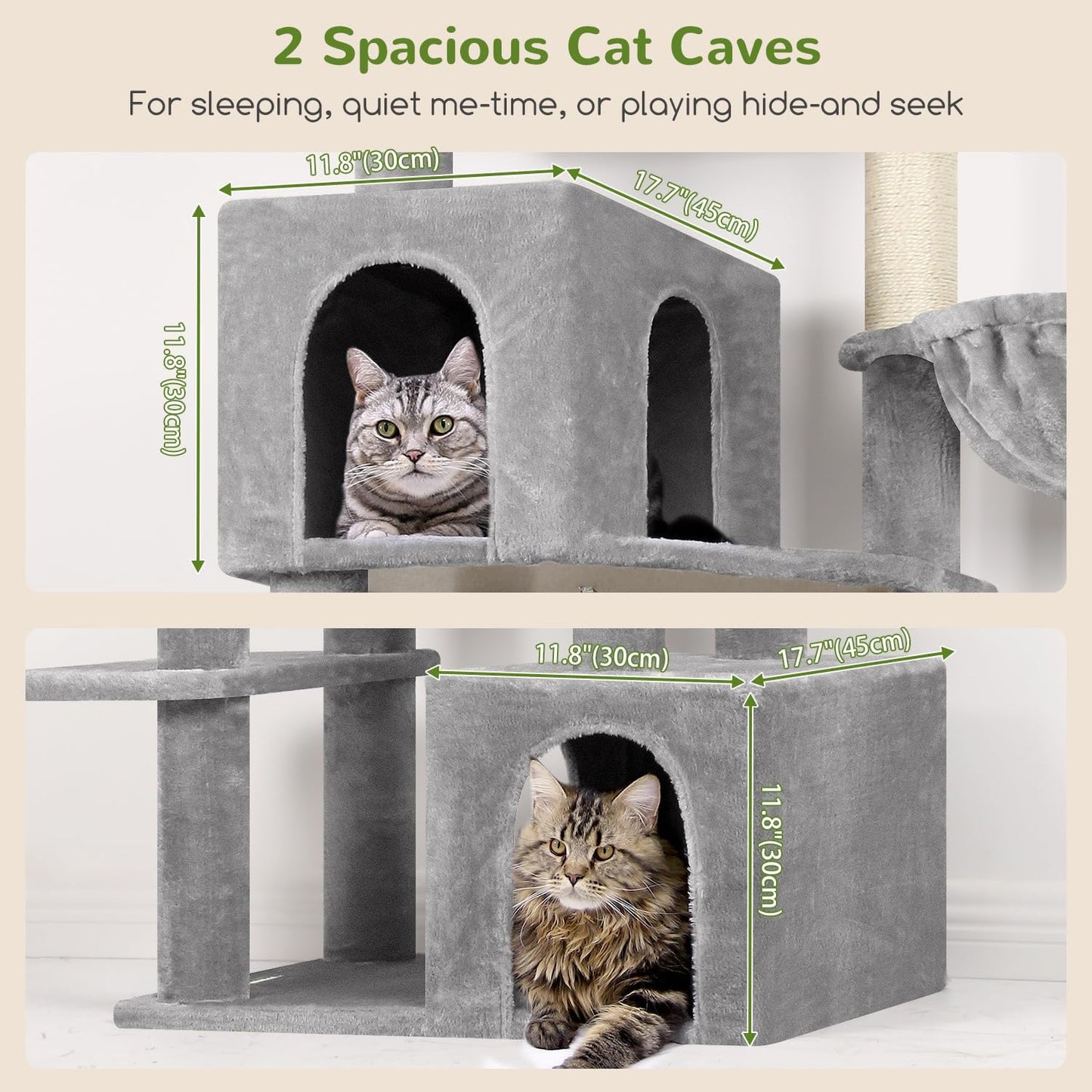 Globlazer Tall Cat Tower, 76 inch Multiple Level Cat Climbers for Indoor Cats, XL Cat Tree with 5 Scratching Posts, 2 Cat Condos, Hammock, 2 Hanging Baskets, F76B, Light Grey