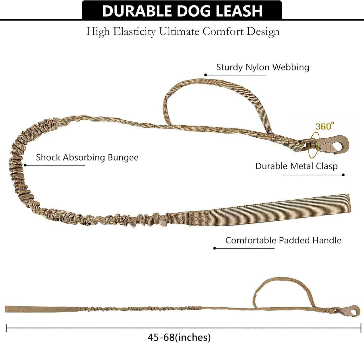 Tactical AirTag Dog Collar Leash Set - Heavy Duty, Adjustable GPS Collar Compatible with Apple AirTag, with Holder & Control Handle for Medium/Large Dogs [ Brown, L ]