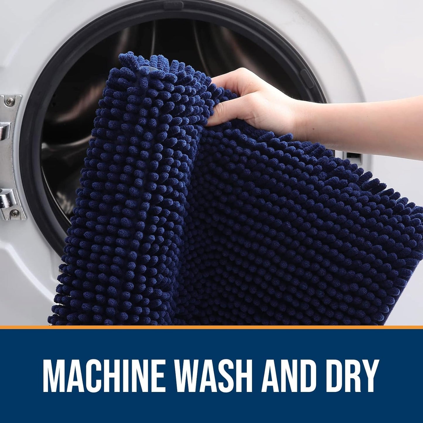 OLANLY Dog Door Mat for Muddy Paws 44x24, Absorbs Moisture and Dirt, Absorbent Non-Slip Washable Doormat, Quick Dry Chenille Mud Mat for Dogs, Entry Indoor Entryway Carpet for Inside Floor, Navy Blue