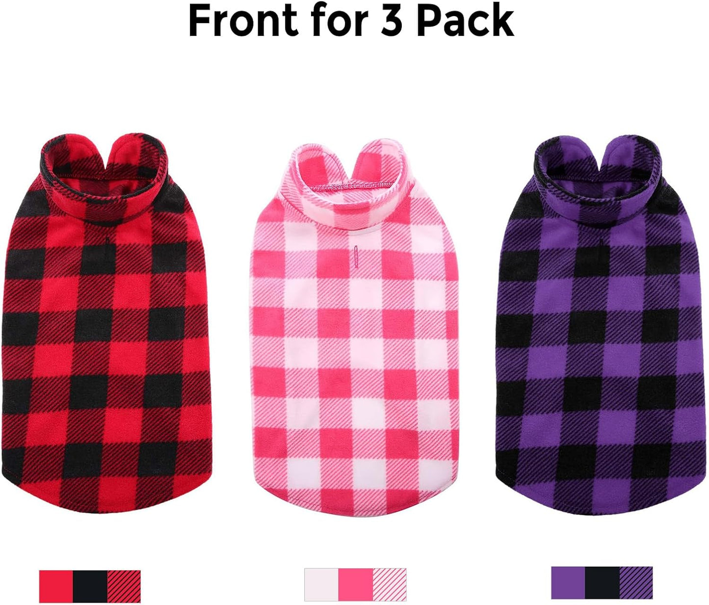 ASERU Dog Sweater 3 Pack - Plaid Dog Fleece Vest - Soft Pet Pajamas, Warm Winter Coats for Small & Medium Dogs