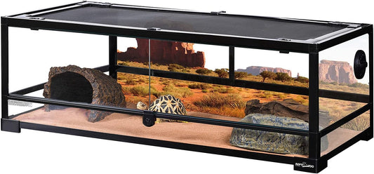REPTI ZOO Full Glass 35 Gallon Reptile Tank, Front Opening Wide & Low Reptile Terrarium 36" x 18"x 12" for Lizard Gecko Tortoise Snake, Top Screen Ventilation & Anti Escape Lid