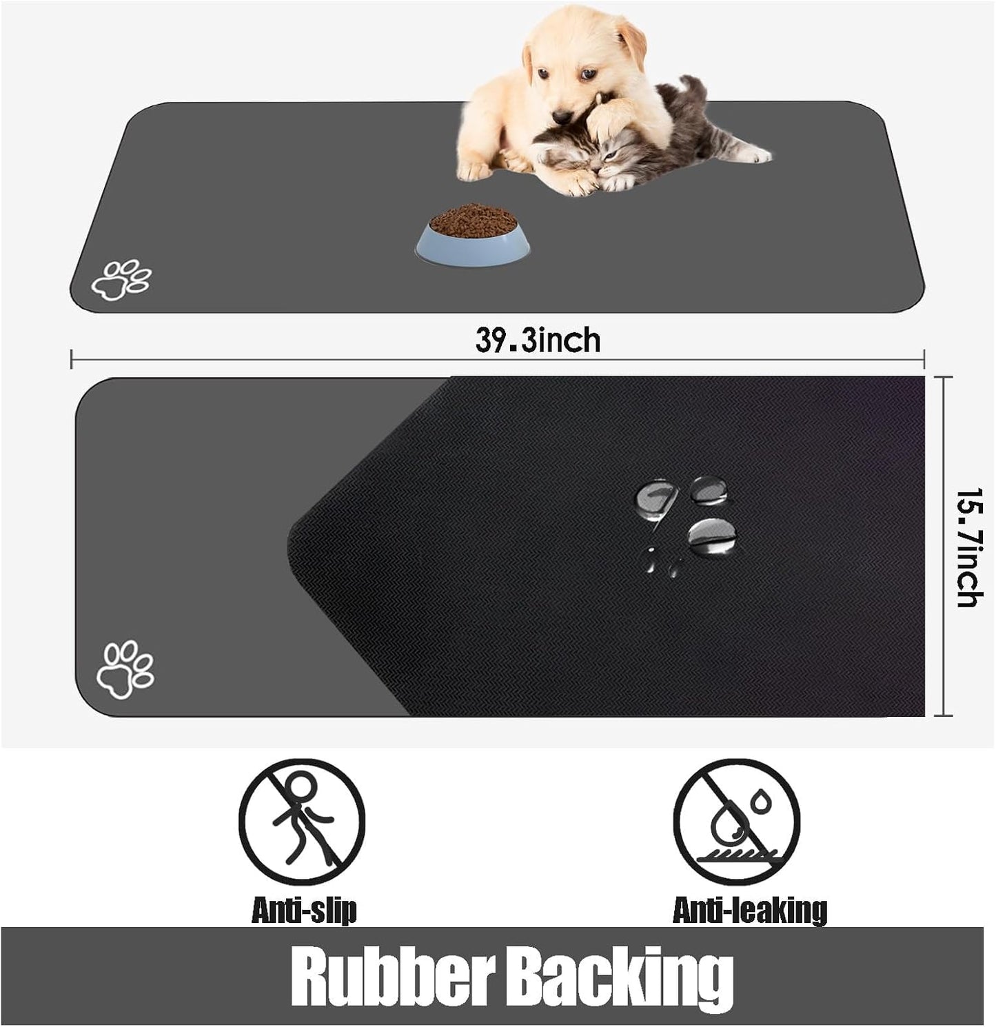 Large Pet Feeding Mat, 15.7" x 39.3" Bohemia Absorbent Quick Dry Dog Mat for Food and Water Bowl, Non Skid Cat Bowl Mat, No Stains for Pet Water Dispenser Pet Supplies for Messy Drinkers