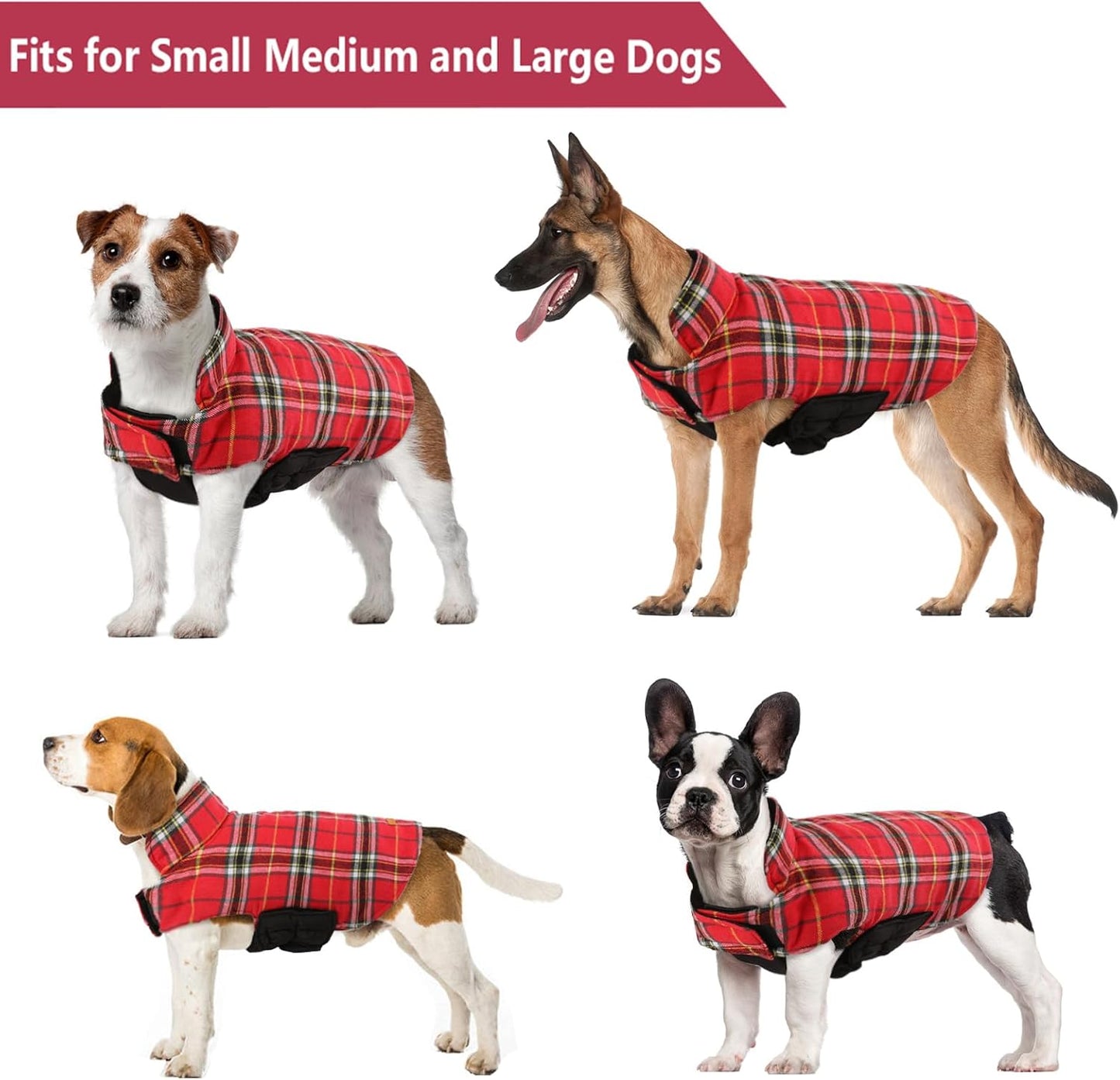 Kuoser Waterproof Dog Coat, Reversible Dog Jacket for Medium Dogs, Adjustable Durable Doggie Winter Coat Warm Puppy Cold Weather Apparel from Small to Large Breed, Bright Red M