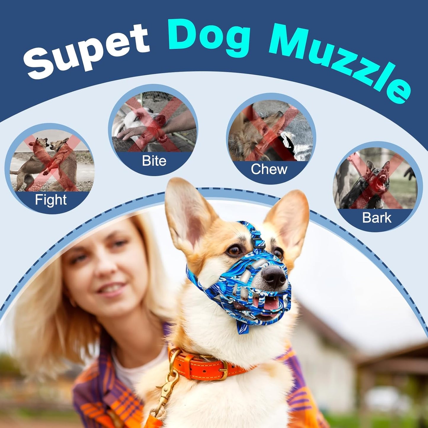 Basket Muzzle to Prevent Biting, Dog Muzzle for Large Medium Small Dogs Allows Panting Drinking Anti Chewing, Perfect for Grooming Trimming Training and Aggressive Reactive Dogs (Blue, Size 1)