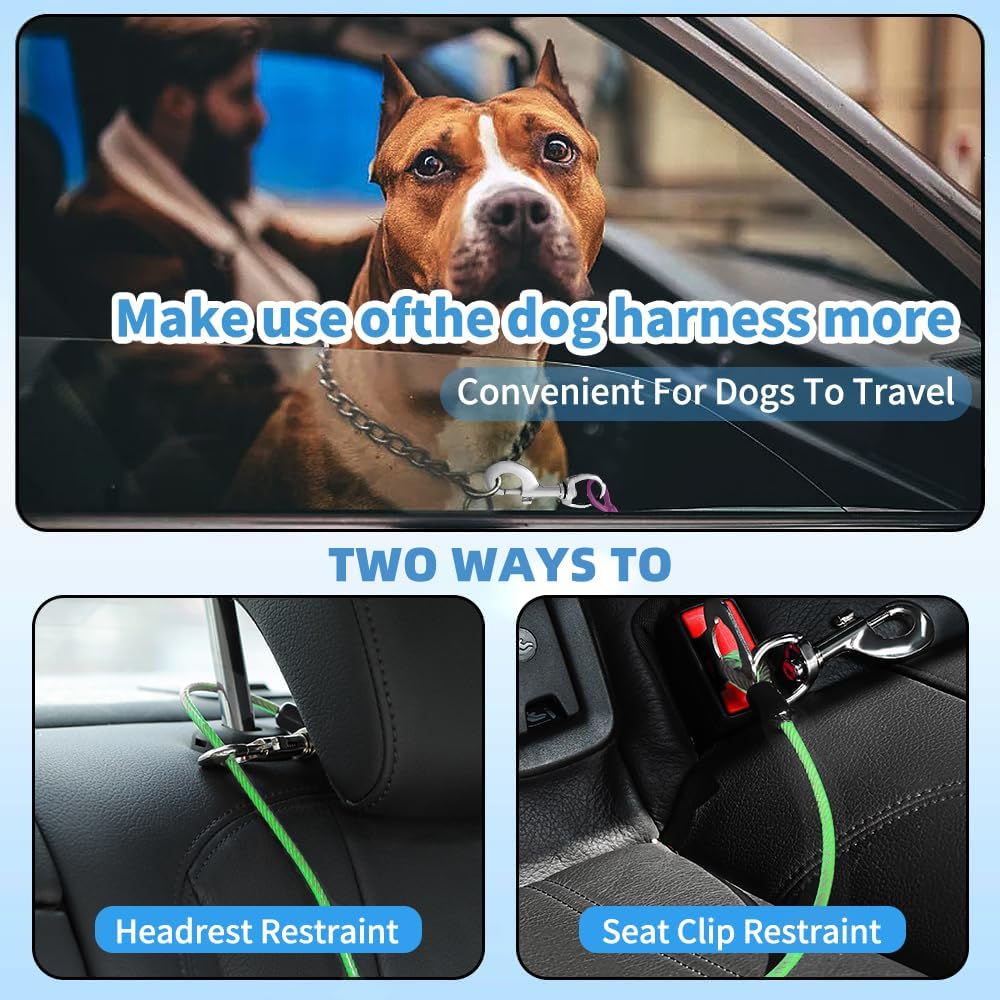 Dog Seat Belt Harness for Car,Dog Seatbelt of Coated Wire Leash Safety Restraint,No Chew Tether Cable Vehicle,Double Clips & Latch(Green, 16 inch/40 CM)