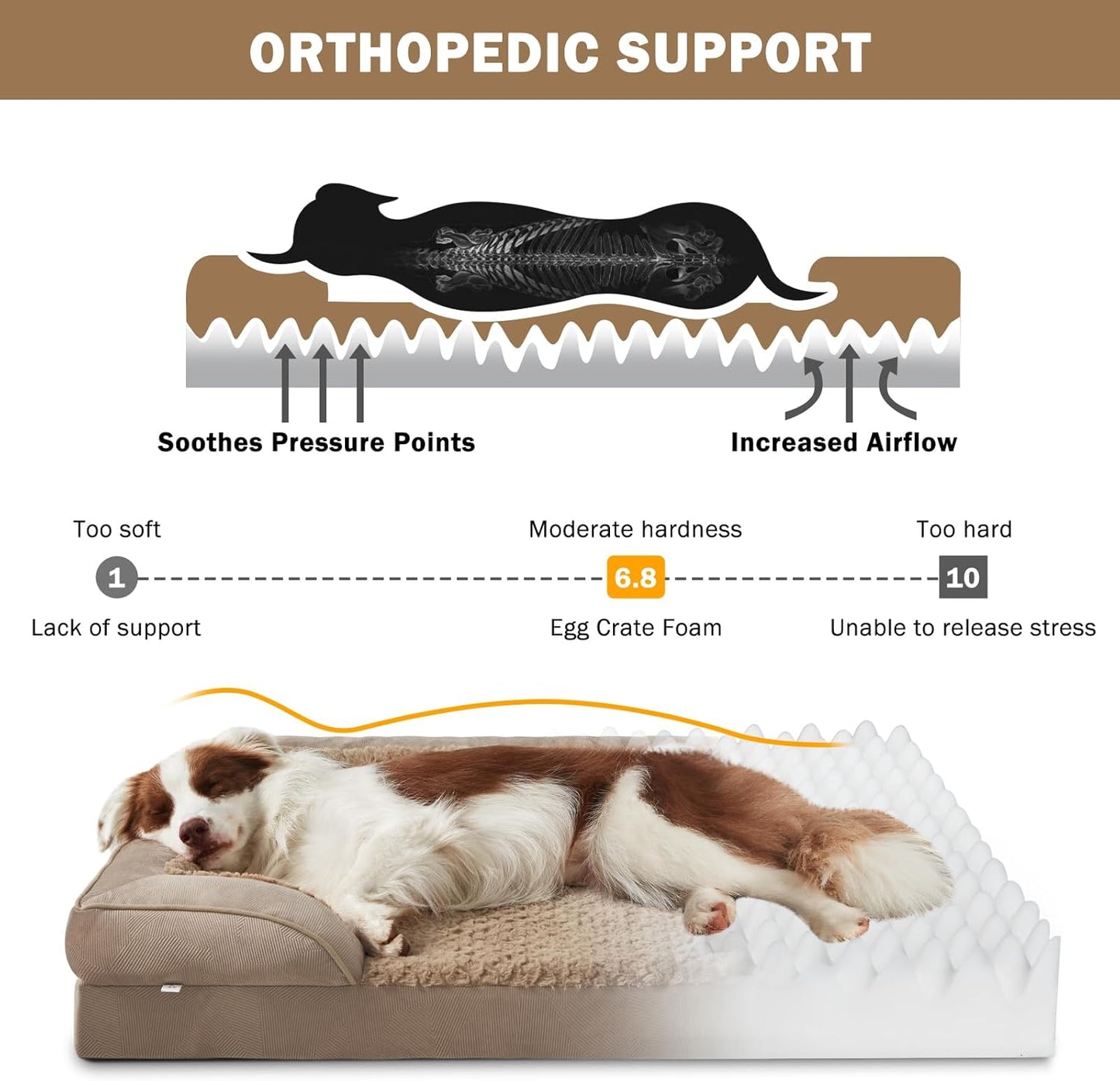 INVENHO Orthopedic Dog Beds Large Sized, XL Washable Dog Sofa with Egg-Crate Foam, Waterproof Lining and Non-Skid Bottom