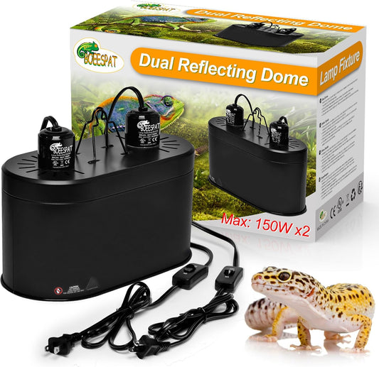 Dual Reptile Reflector Dome Lamp Fixture Cap with Separate Switches for Reptile & Amphibian Habitat Terrariums (Max 150W)