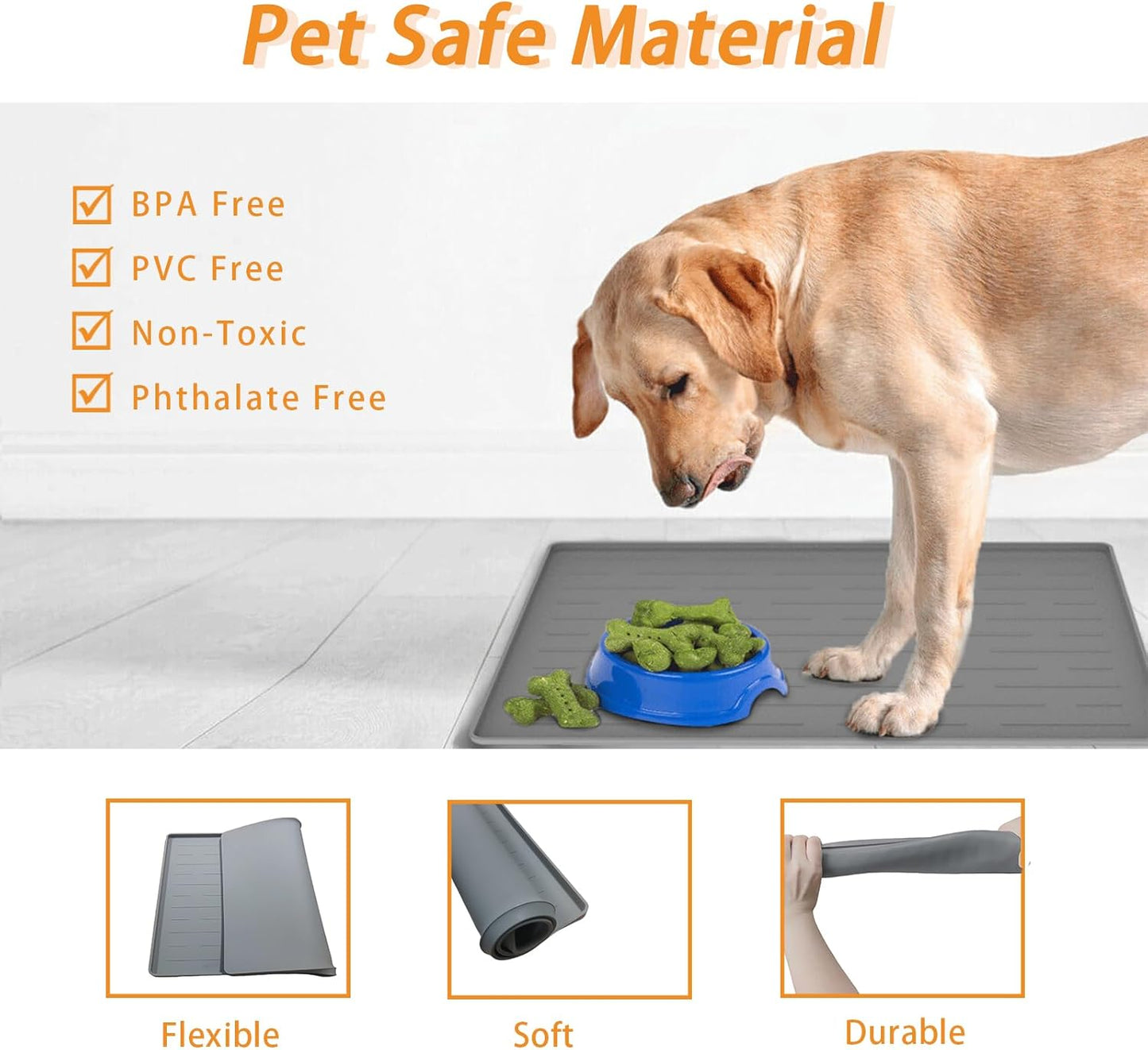 18" x 12" Dog Food Mat, Silicone Pet Mats for Food and Water, Nonslip Pet Feeding Mats for Floors, Dog Cat Bowl Mat with Raised Edges, Dark Green
