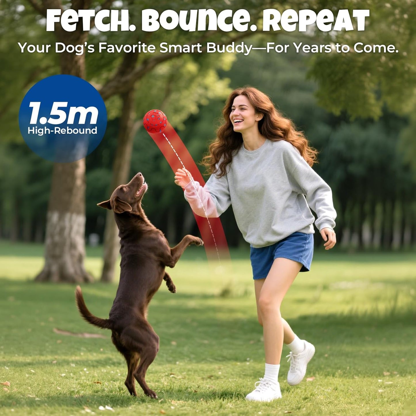 Dog Balls: Interactive Dog Ball Auto Rolling - Interactive Dog Toys for Aggressive Chewers - Bouncy & Throwable, Type-C Rechargeable, Washable, for Small & Medium & Large Dogs – Red