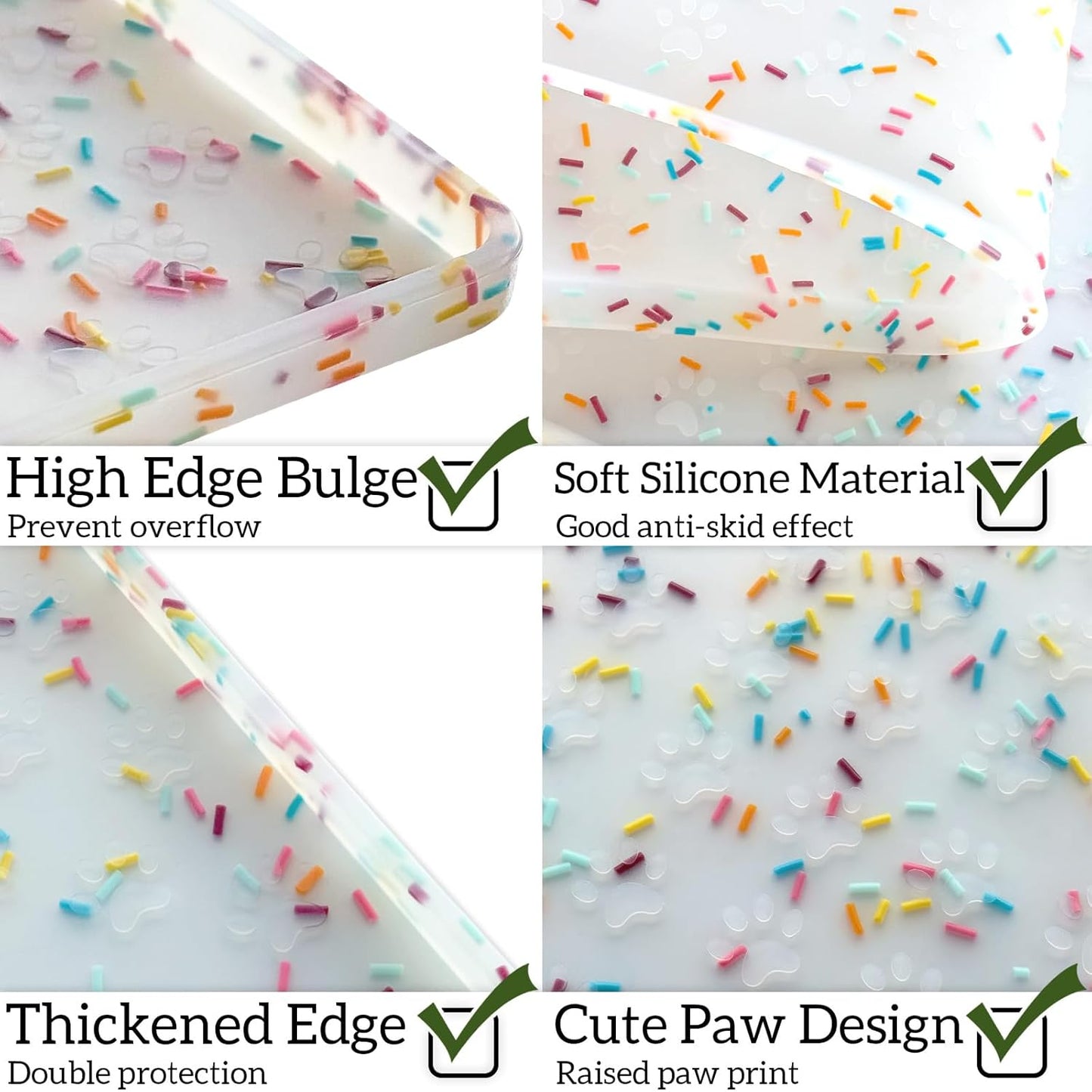 Ptlom Dog Food Mat Anti-Slip Dog Bowl Mats for Food and Water, Waterproof Pet Placemat Prevents Messy Spill to Floor, Silicone Puppy Feeding Tray for Small, Medium and Large Dogs Cats