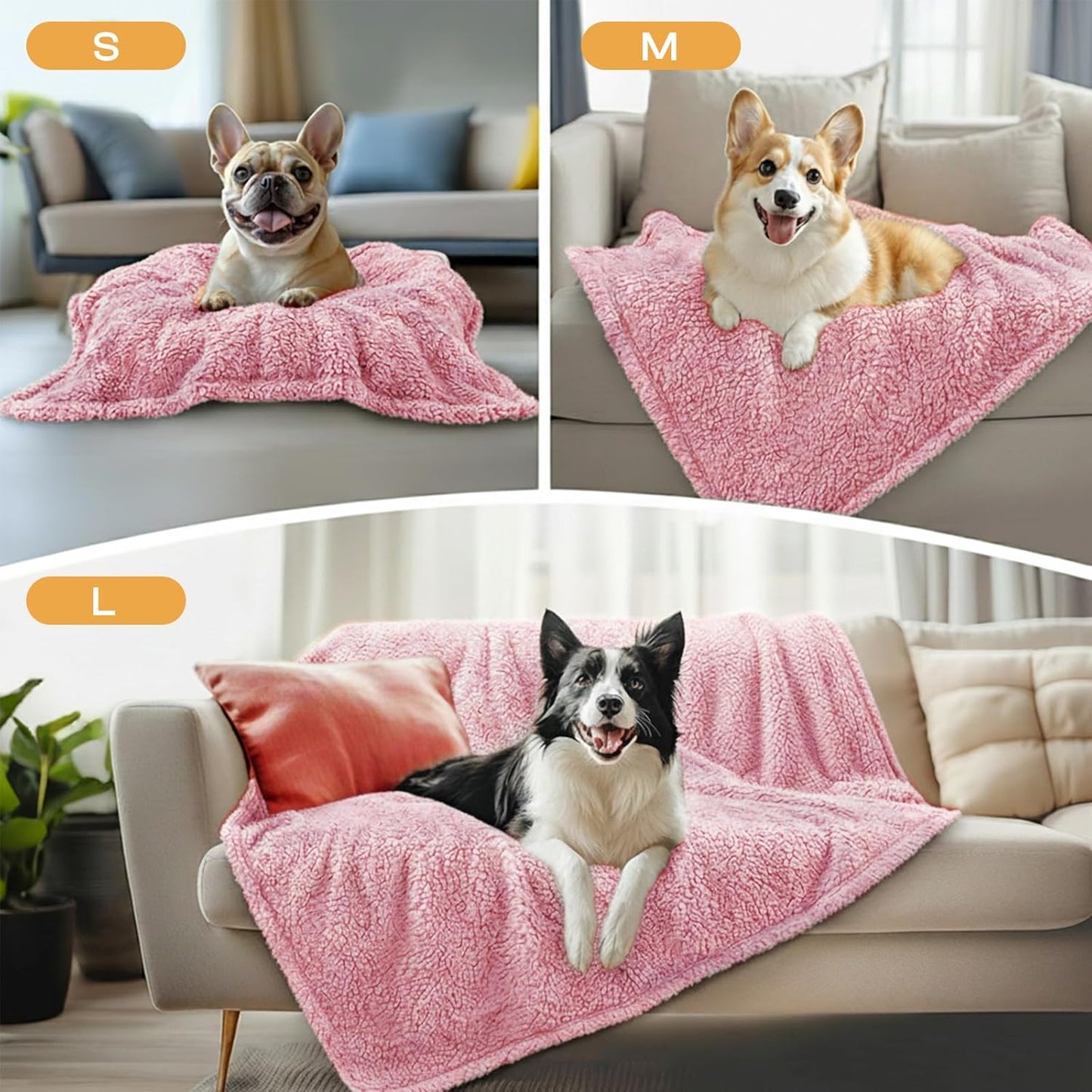 Luciphia 1 Pack 3 Calming Dog Blanket Fluffy Premium Fleece Pet Blankets Soft Sherpa Throw for Dogs Puppy Cat Pink Medium (30" x20")