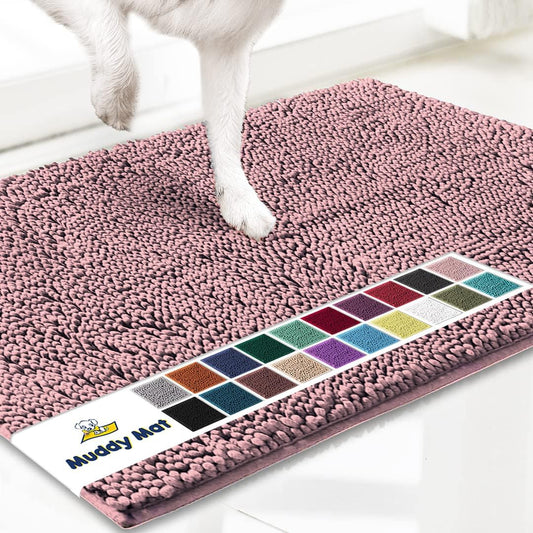 Muddy Mat® AS-SEEN-ON-TV Highly Absorbent Microfiber Door Mat and Pet Rug, Non Slip Thick Washable Area and Bath Mat Soft Chenille for Kitchen Bedroom Indoor and Outdoor - Light Pink 36" x 120"
