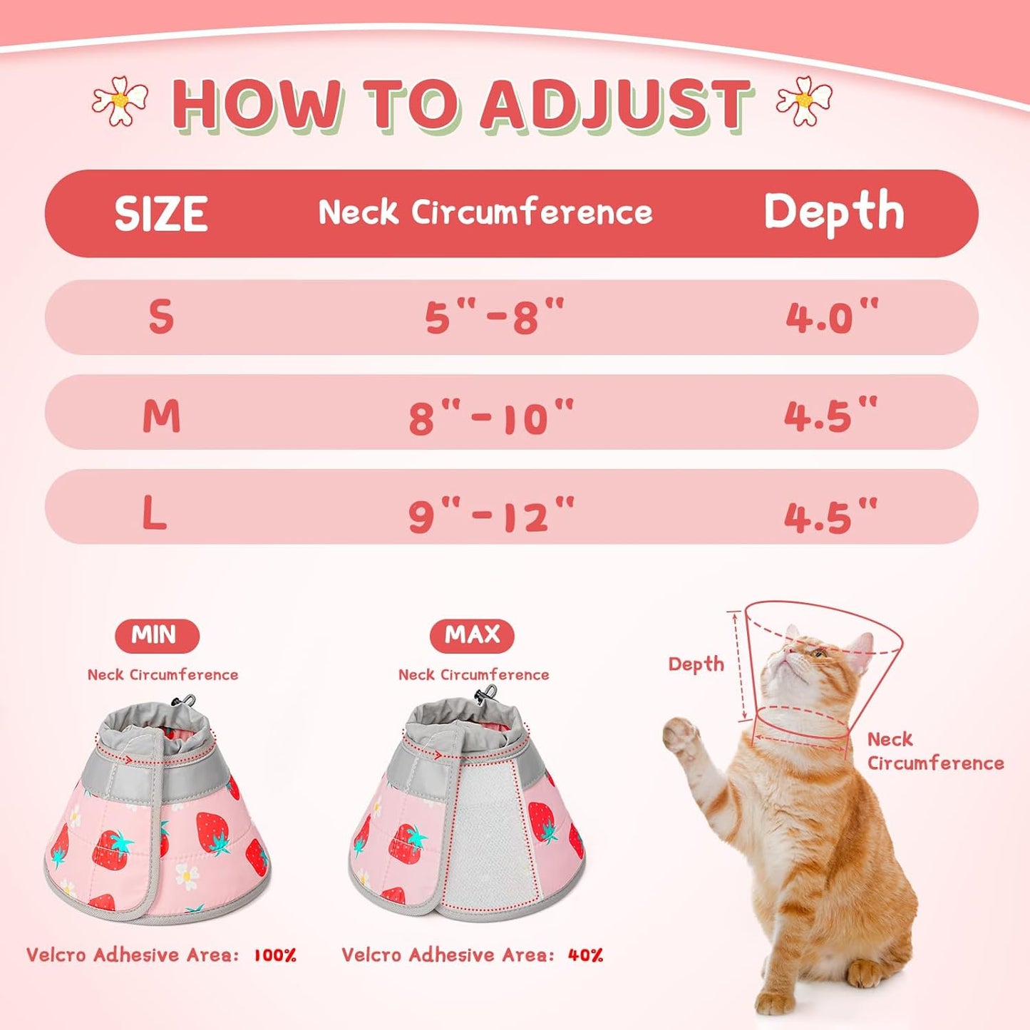 Cat Cone Collar Soft to Stop Licking, Adjustable, Foldable Lightweight Kitten Cones After Surgery Recovery for Cats & Kittens, Cat Cone Alternative (Pink, L)