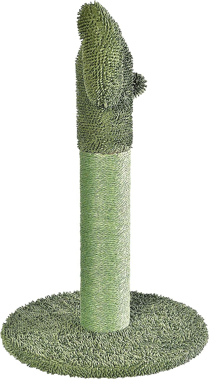 Amazon Basics Cat Scratcher - Indoor Cactus Single Cat & Kittens Scratching Post with Dangling Ball, Medium (25.6"H) - Green
