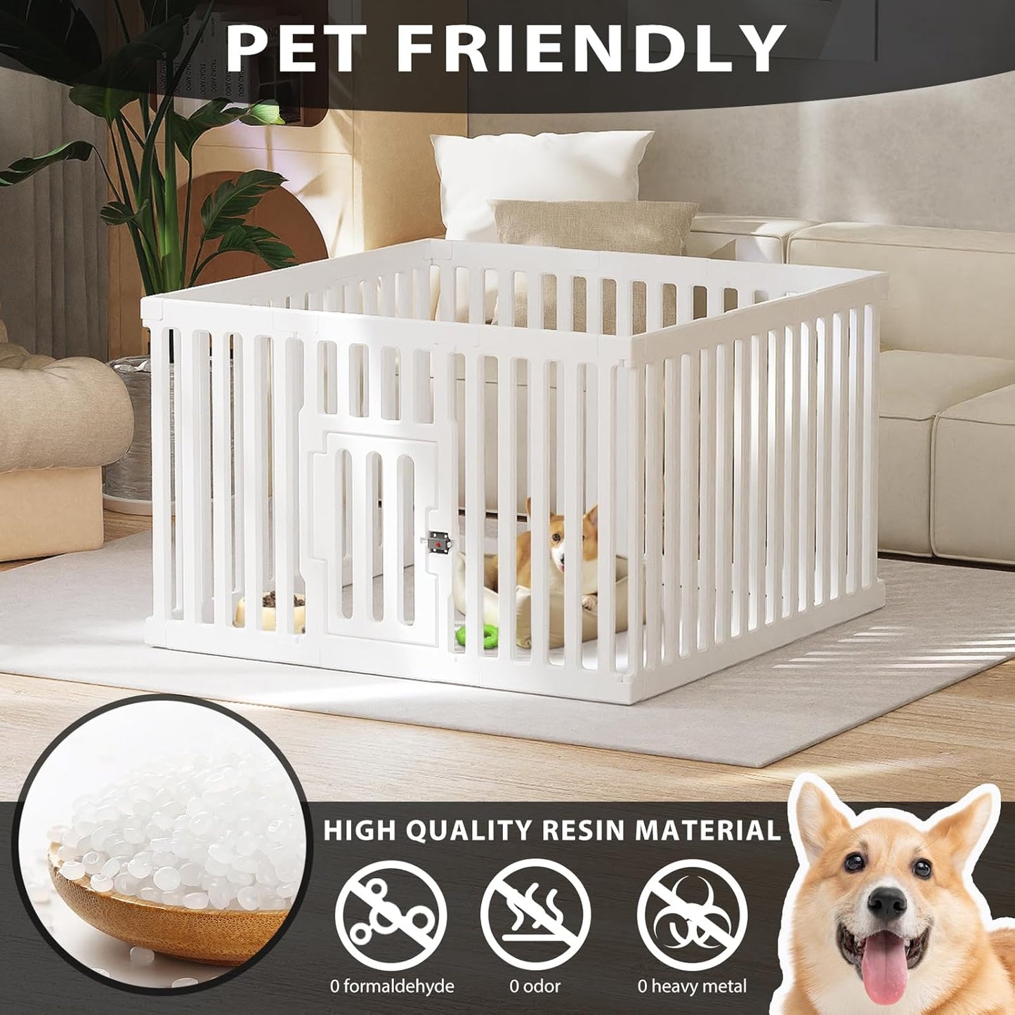 Dog Playpen with Door, 12 Panels Puppy Playpen, 25.6” H Dog Pen for Small Cats and Dogs, Pet Fence for Indoor & Outdoor, Non-Slip Pet Gate Made of Strong Plastic, White