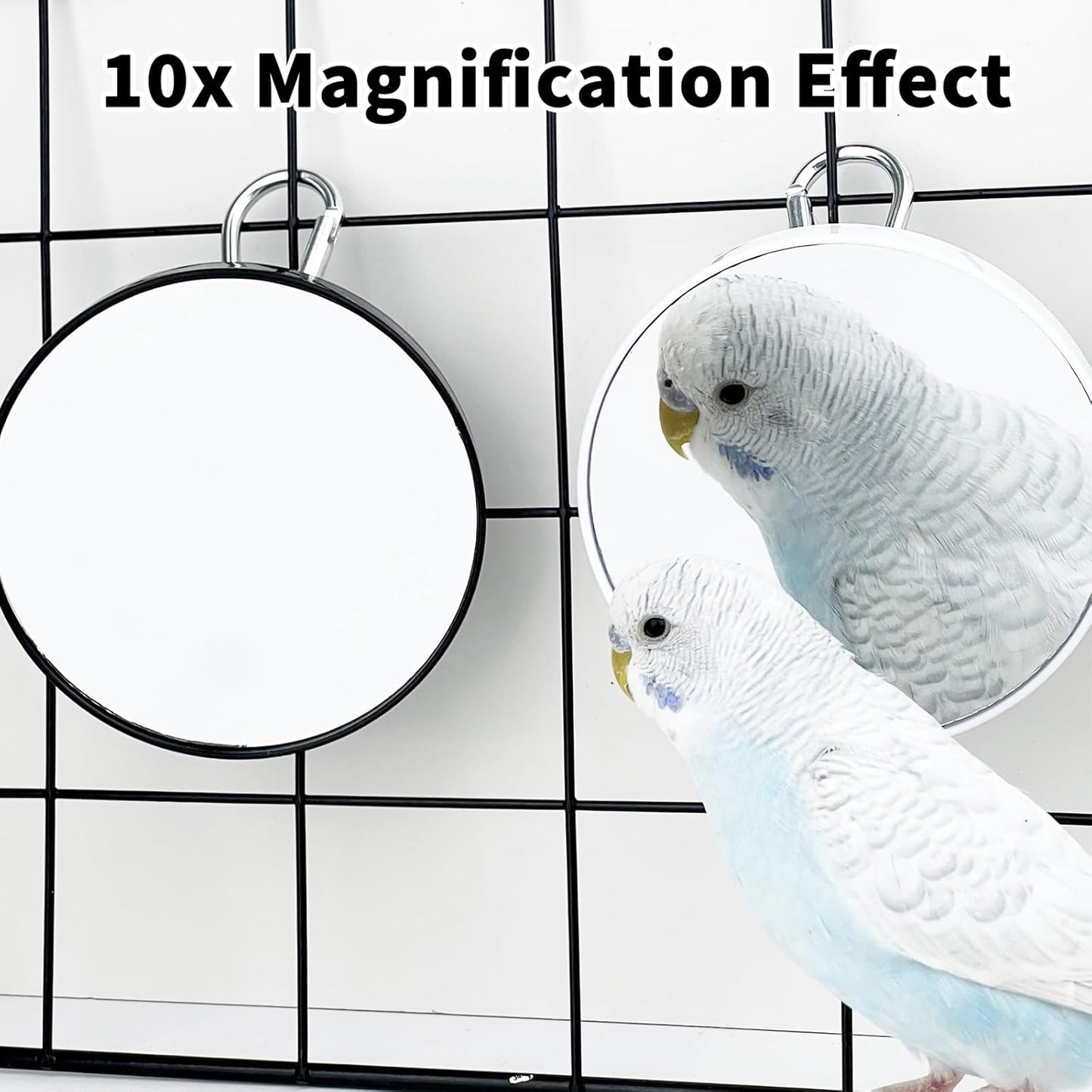 FlidRunest 2PCS Bird Mirror Toy for Cage, 10X Bird Parrot Interactive Playing Cage Toy with Hook, Parrot Toy Bird Cage Mirror for Cockatiel, Parakeets, Lovebirds, Finch, Canaries, Budgie
