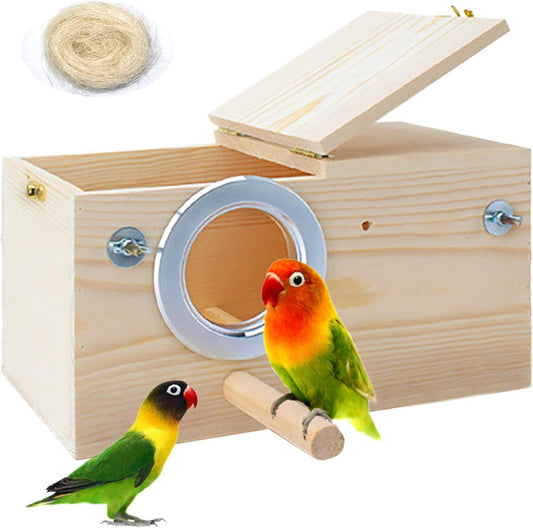 PINVNBY Parakeet Nesting Box Bird House Wood Breeding Box Parrots Mating Box for Lovebirds,Cockatoo,Budgie, Finch,Canary and Medium-Sized Birds(XL)