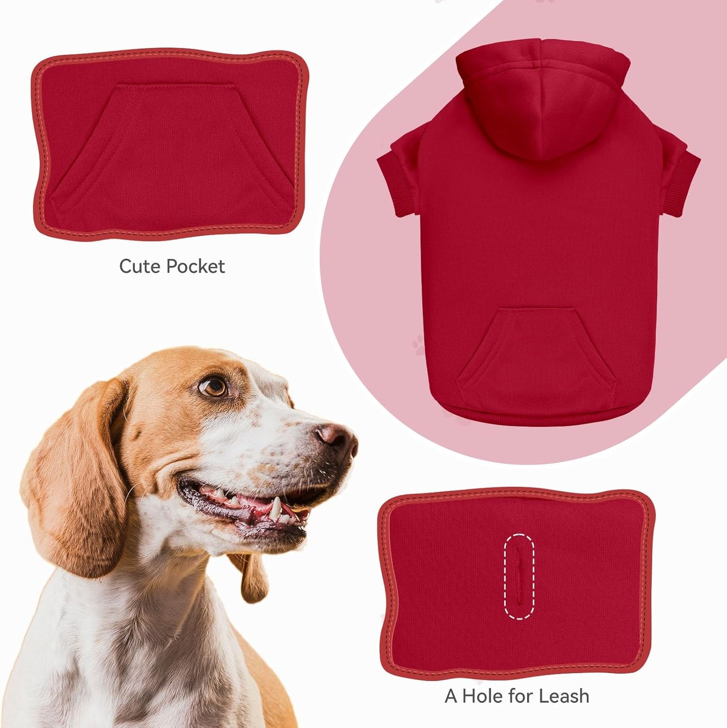 Dog Sweaters for Small Dogs Dog Hoodie Pet Sweater Solid Soft Brushed Fleece Pet Clothes Hoodie Sweatshirt with Pocket(Red-S)
