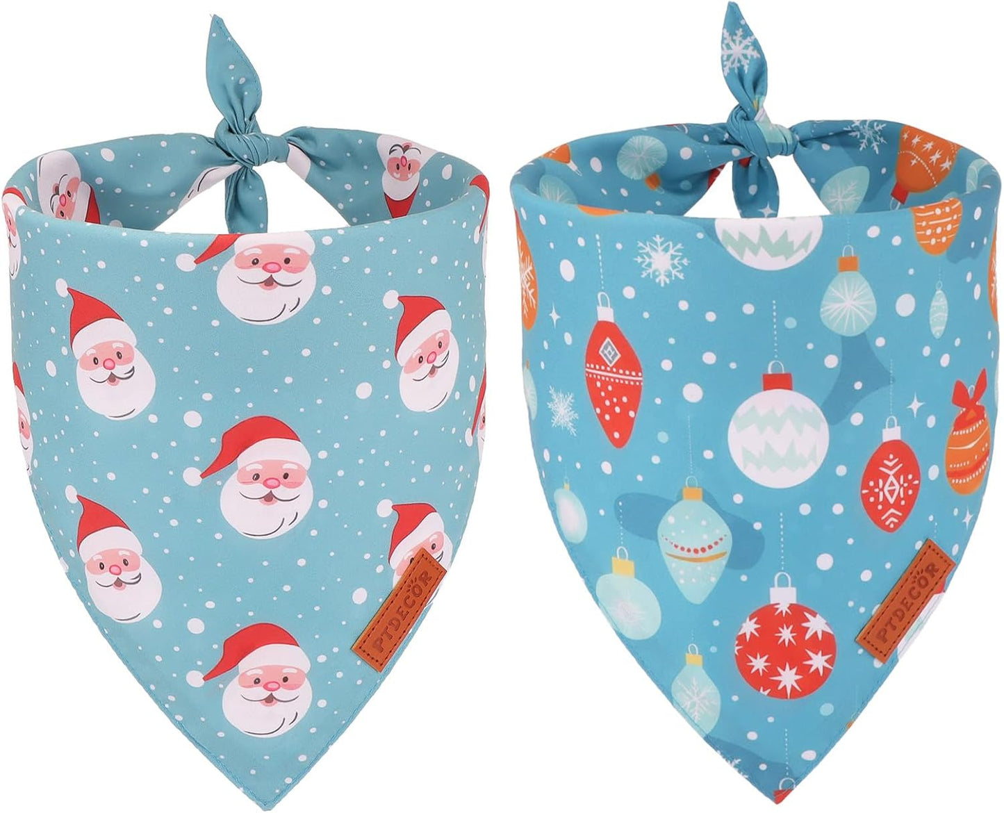 PTDECOR Christmas Dog Bandana, Xmas Light Bulb Santa Reversible Holiday Dog Scarf, Triangle Christmas Bandanas for Small Dogs Pets (Small)