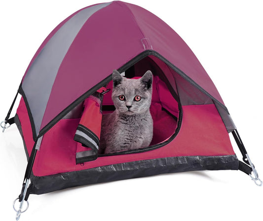 Cat Camping Tent, Cat Tent Bed, Pet Tent for Indoor Cat and Small Dog, Mini Tent (Red, 21 x 21 x 14 Inches)