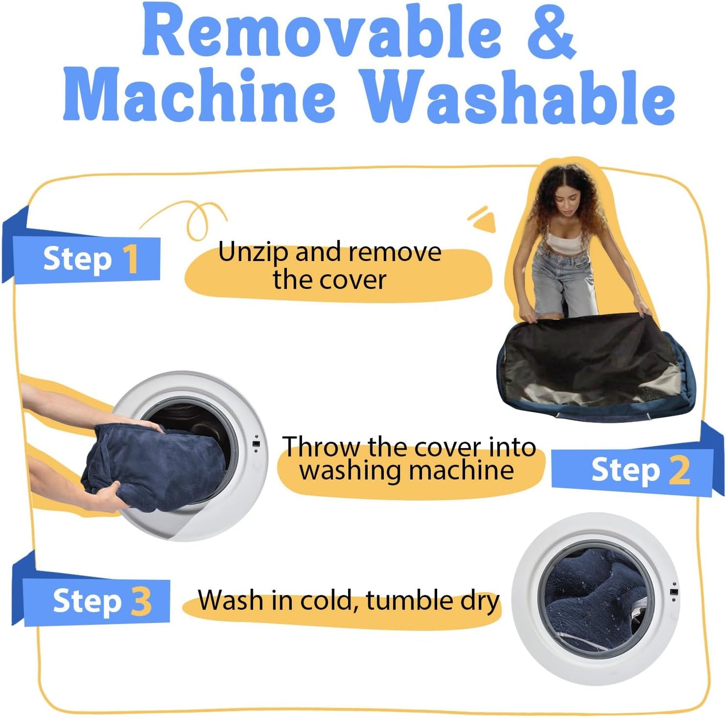 Orthopedic Washable Large Dog Bed - Egg Foam Dog Beds for Large and Medium Dogs Big Pet Beds with Removable Washable Cover and Bolster for Extra Large Dogs