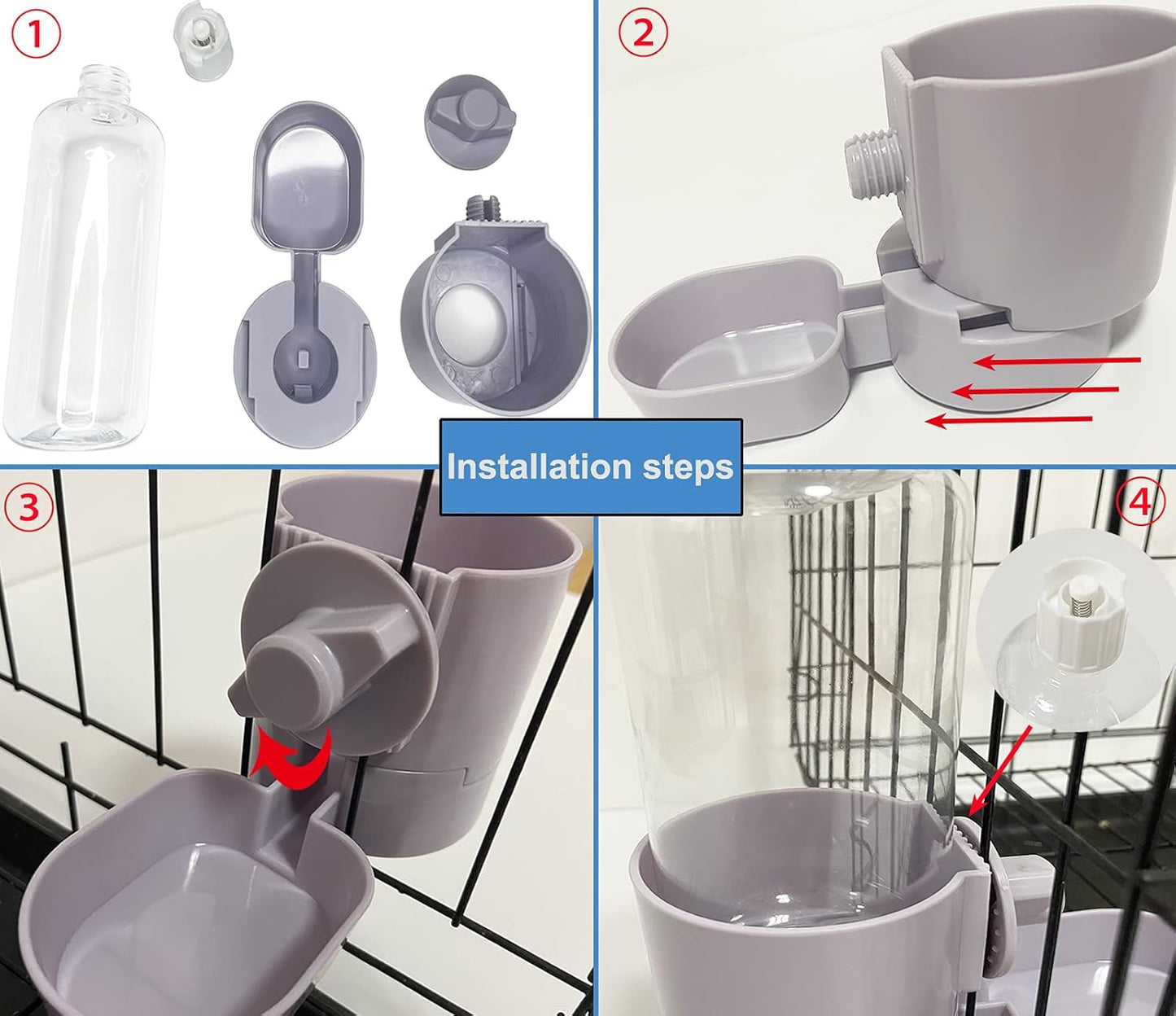 Rabbit Water Bottle 17 OZ Bunny Hanging Water Fountain Automatic Guinea Pig Water Dispenser No Leak Drinking Feeder for Bunny Chinchilla Hamsters Cat Dog Small Animals(Grey)