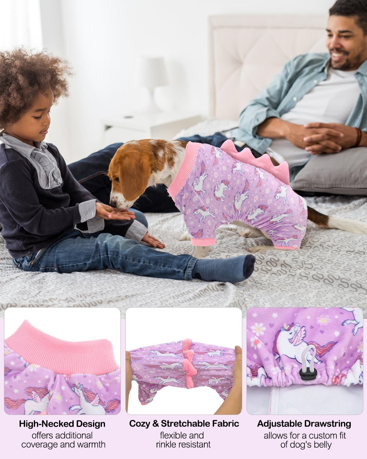 CuteBone Dinosaur Costume Dog Pajamas, Stretchy Spandex Crystal Velvet Sleepwear Coat for Small Dogs, Soft & Warm Pet Outfit Clothes for Cold Weather, Cozy Pullover Design COSP11XS