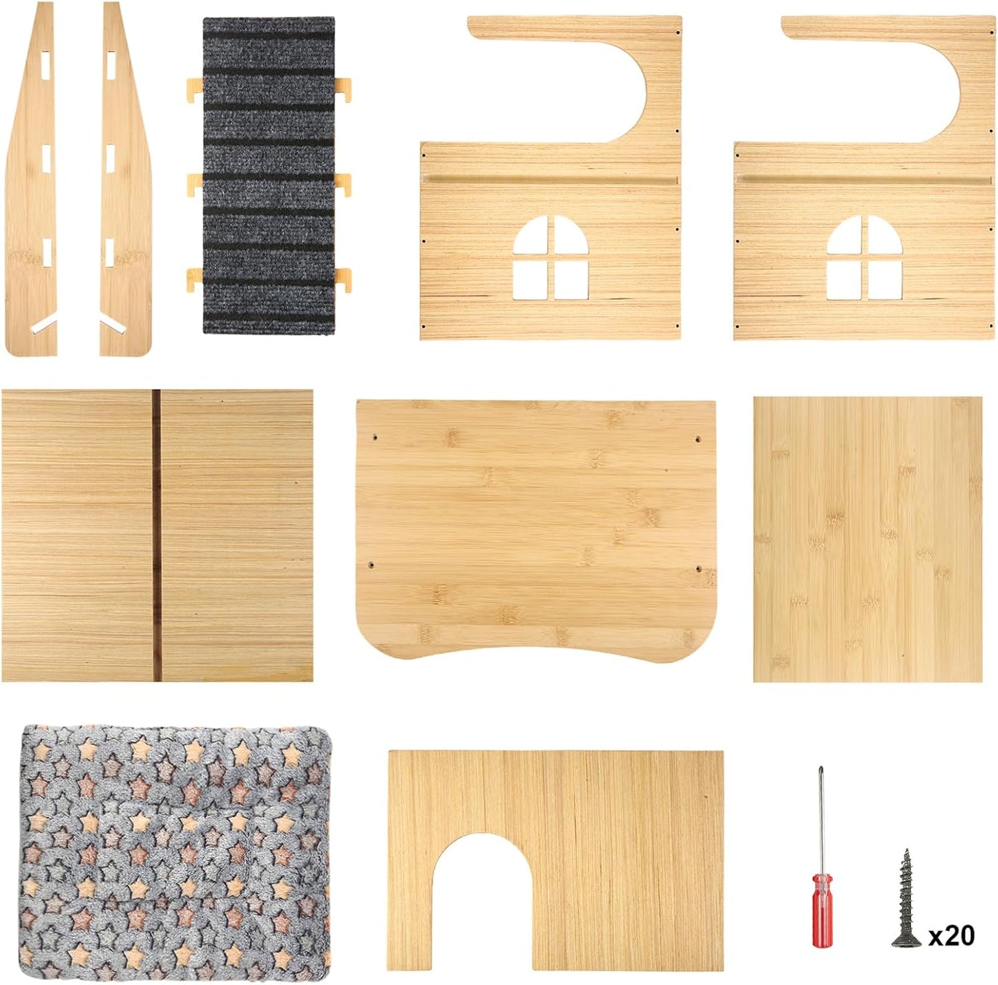 Wooden Guinea Pig Castle Hideout,Enlarged Guinea Pig Castle,Wooden Hamster House with Stairs & Mat,Long-Lasting Small Pet Bed for Piggies Chinchilla Rat Hamster Bunny