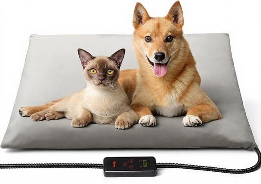 Toozey Large Heated Pet Mat 35x24 in - Waterproof, Chew Resistant, 6 Temp Settings with Timer, Indoor Use for Dogs and Cats