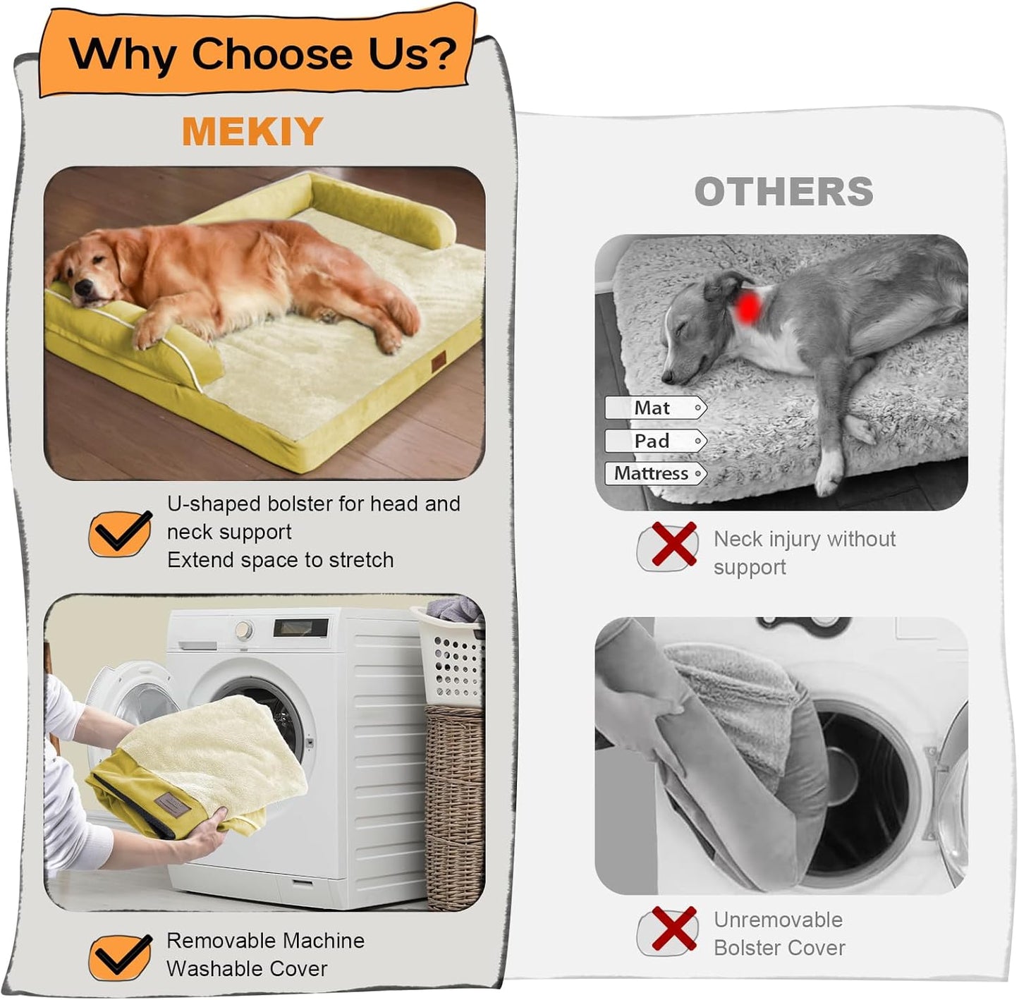 Large Dog Bed Orthopedic Washable | Beds Bolster Pet | XL Large Big Dogs | Memory Foam Couch Sofa | Waterproof with Removable Cover - Ginger Yellow Dog Bed