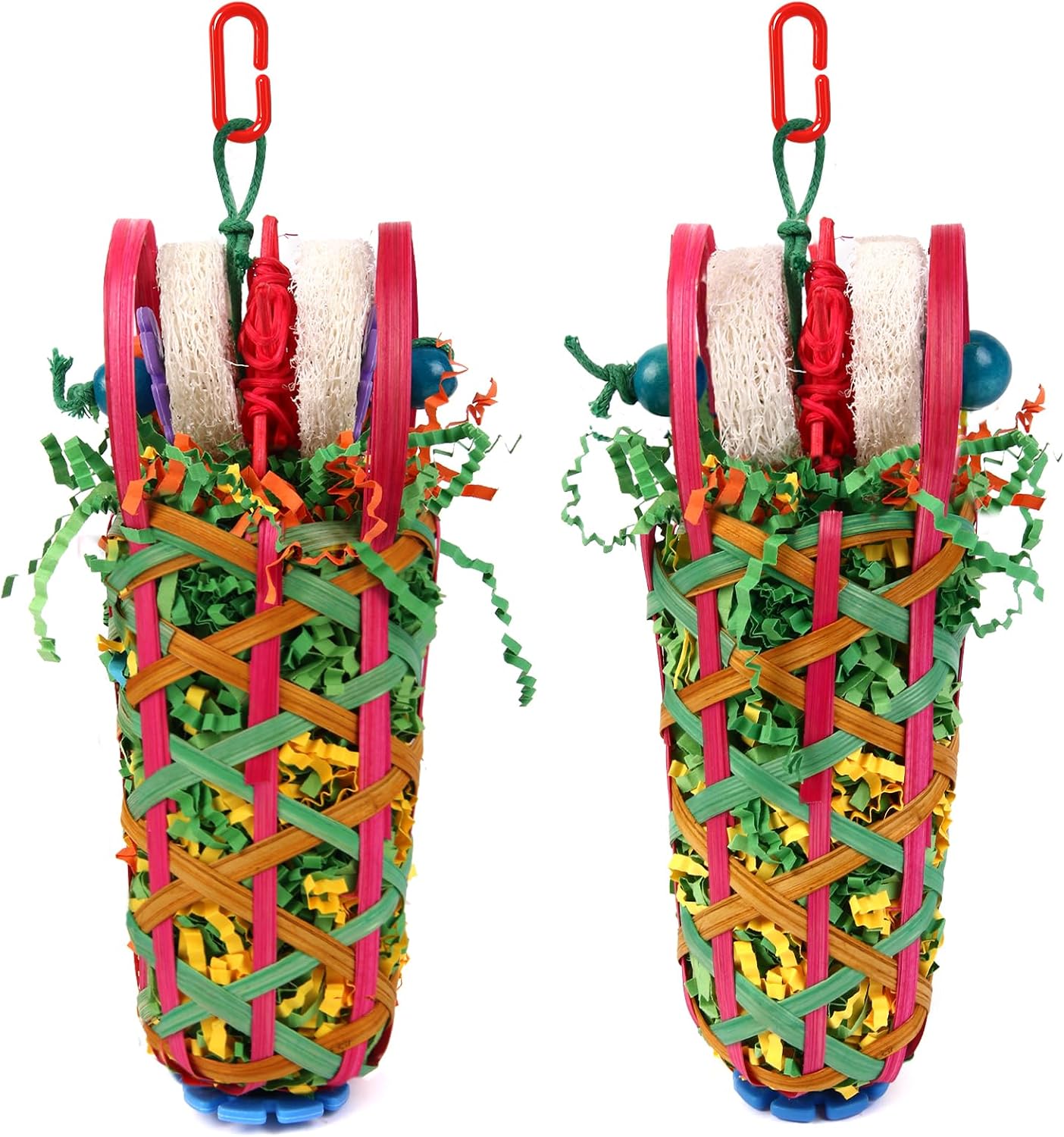 Kyouki Parrot Toy,2 PCS Bird Toy - Suitable for Cockatoos, Parakeets, Conures, Love Birds, Small and Medium-Sized Parrots for Tearing and Foraging Bird Cage Toysr(Multicolor Basket)