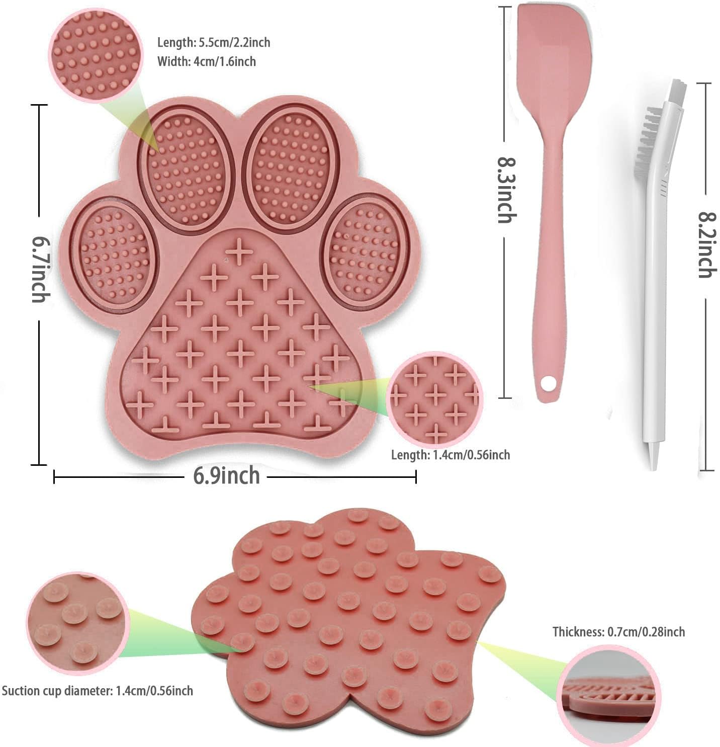 2-Pack Premium Lick Mats for Dogs & Cats | Slow Feeder mat with Suction Cups | Bathing, Grooming & Nail Trimming Aid | Food-Grade Non-Toxic Silicone (Pink & Green)