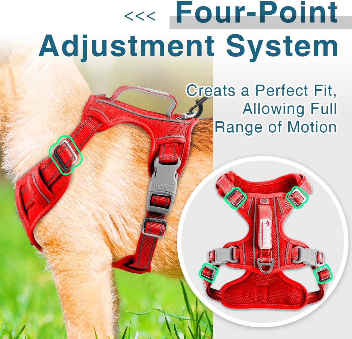 BARKBAY Dog Harness No Pull with ID Tag Pocket - Heavy Duty, Reflective, Easy Control for Large Dogs(Red,S)