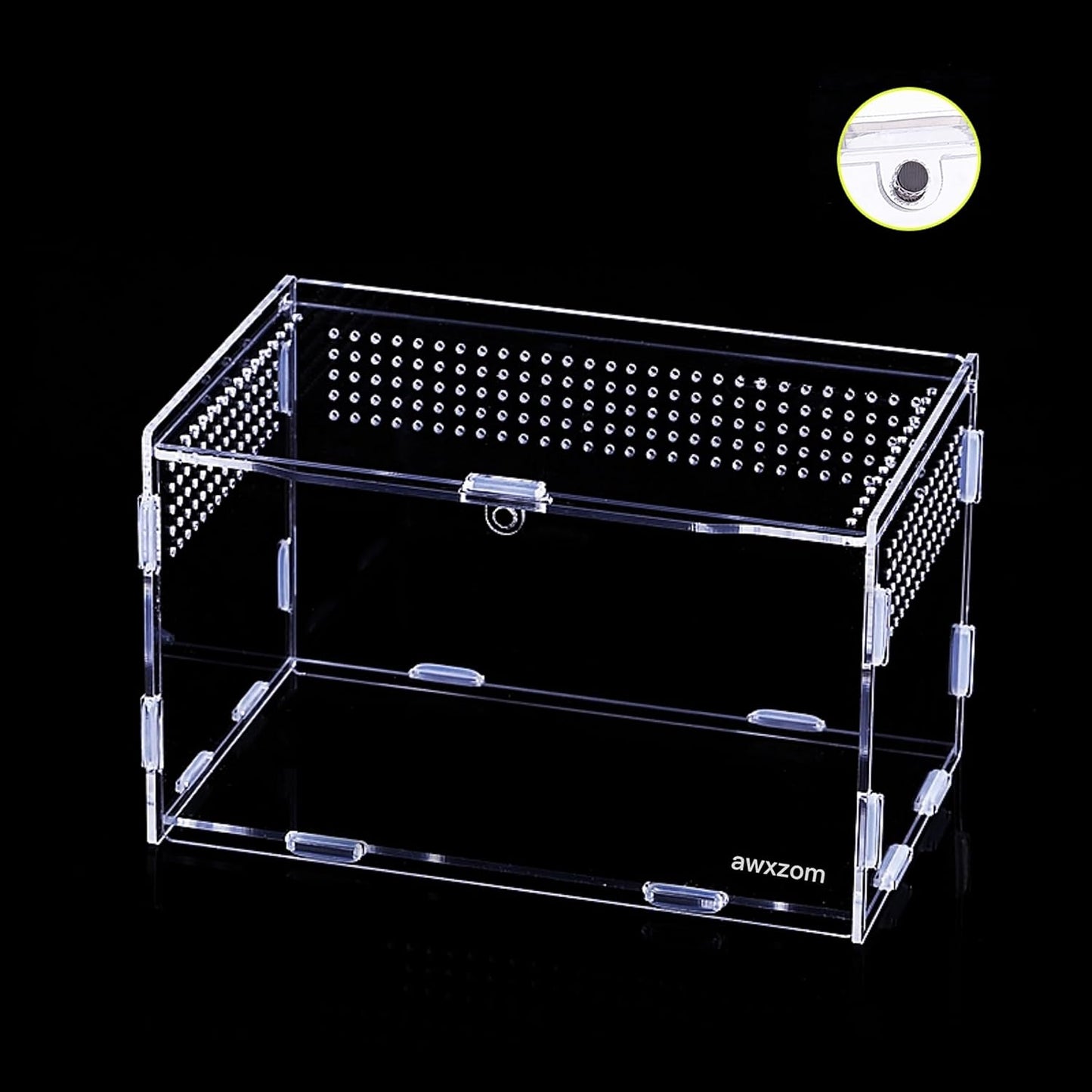 Magnetic Acrylic Case, micro habitat small Tarantula Enclosure enclosure for arboreal Tarantula Scorpion Sling Lizards Mantis Snake Gecko jumping spider snail Insect Isopods (7.8*4.7*4.7inch)