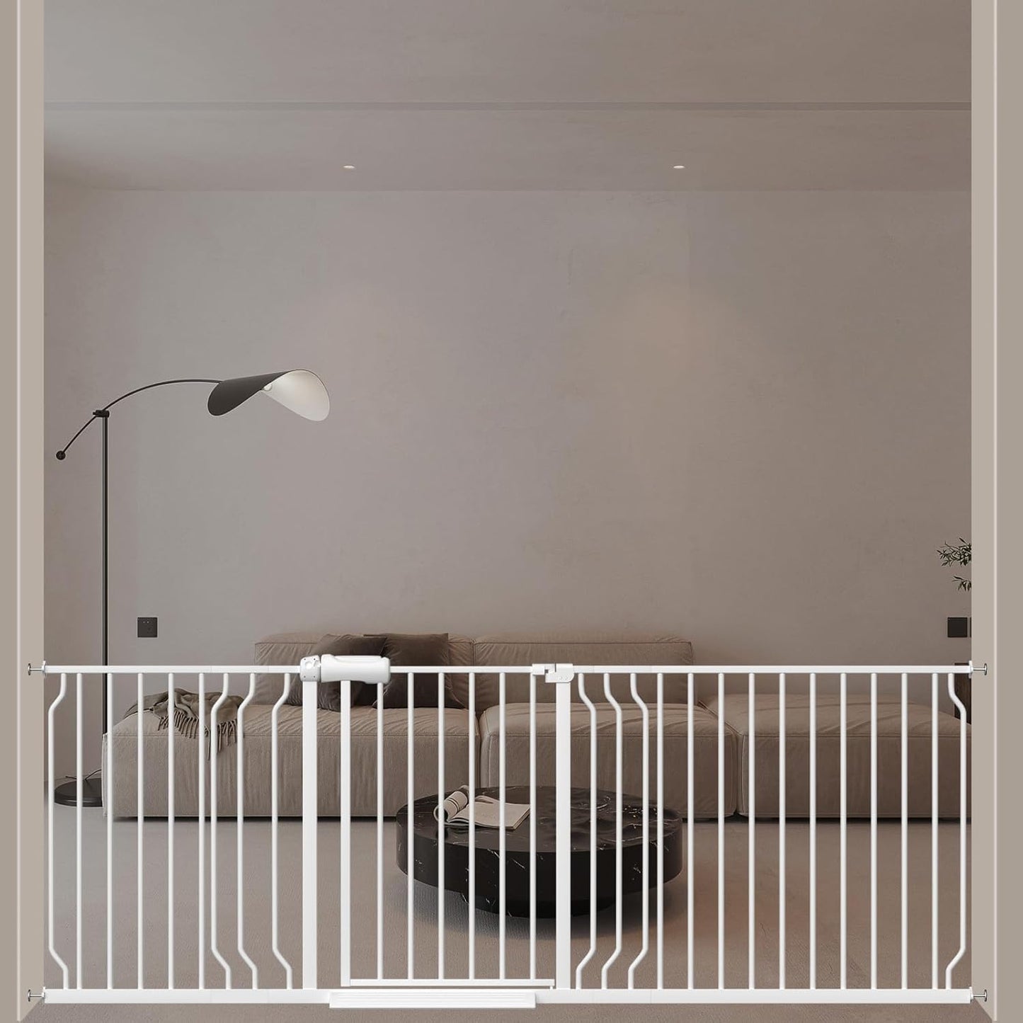 ALLAIBB Extra Wide Pressure Mounted Baby Gate Walk Through Child Kids Safety Toddler Tension White Long Large Pet Dog Gates with Extension for doorways Kitchen (71.65-85.03"/182-218cm, White)