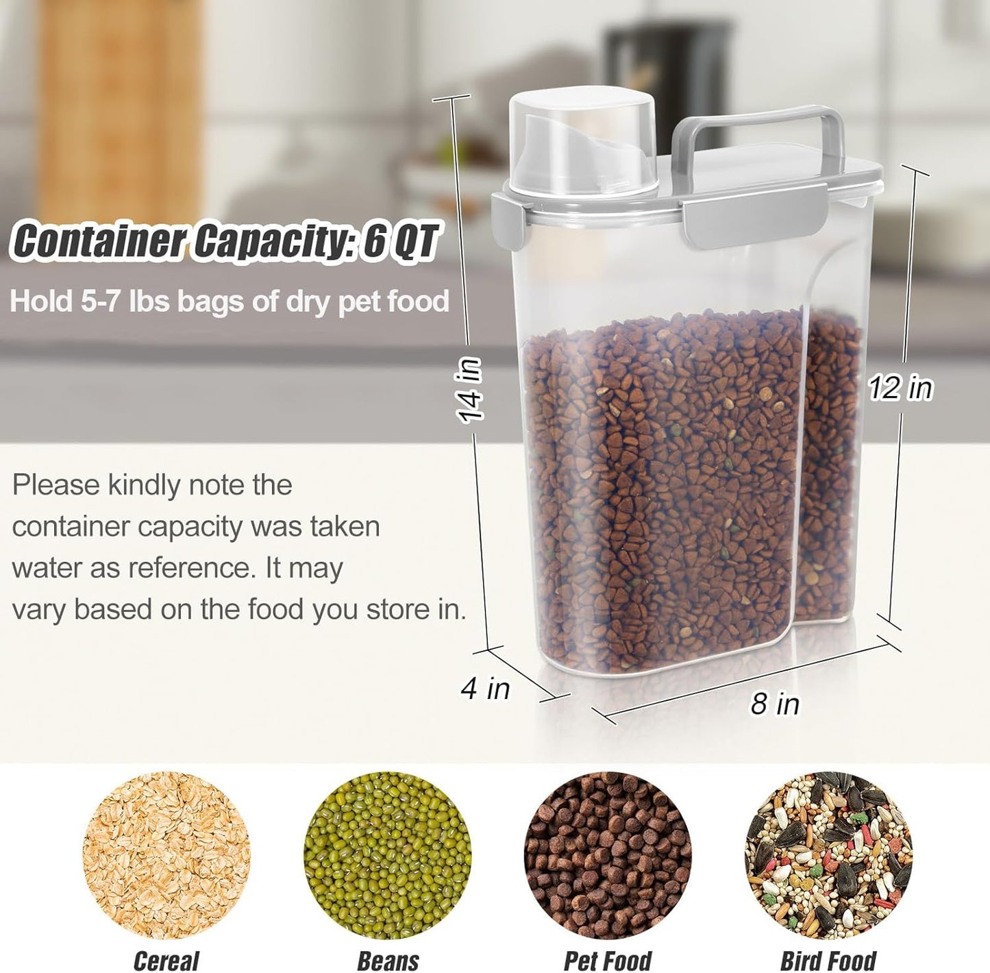 TBMax Dog Cat Food Storage Container 5 to 7 lbs, Airtight Pet Food Dispenser with Easy-Pouring Spout & Measuring Cup, Portable Kibble Container for Travel Dog Food Storage