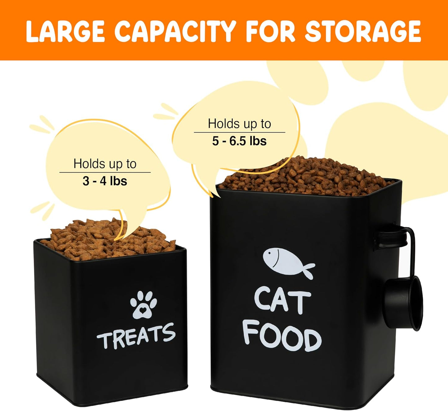 Calindiana Airtight Cat Food Storage Container with Bamboo Lid & Scoop – Farmhouse Cat Food Organizer, Gifts for Cat Lovers (Matte Black)