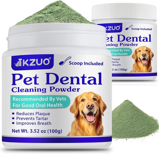 Dog Teeth Cleaning Powder - Dog Dental Powder - Targets Tartar & Reduces Plaque & Bad Breath - Teeth Cleaning Made Easy Eliminate - Formulated for Small, Medium, Large Dogs (2PCS)