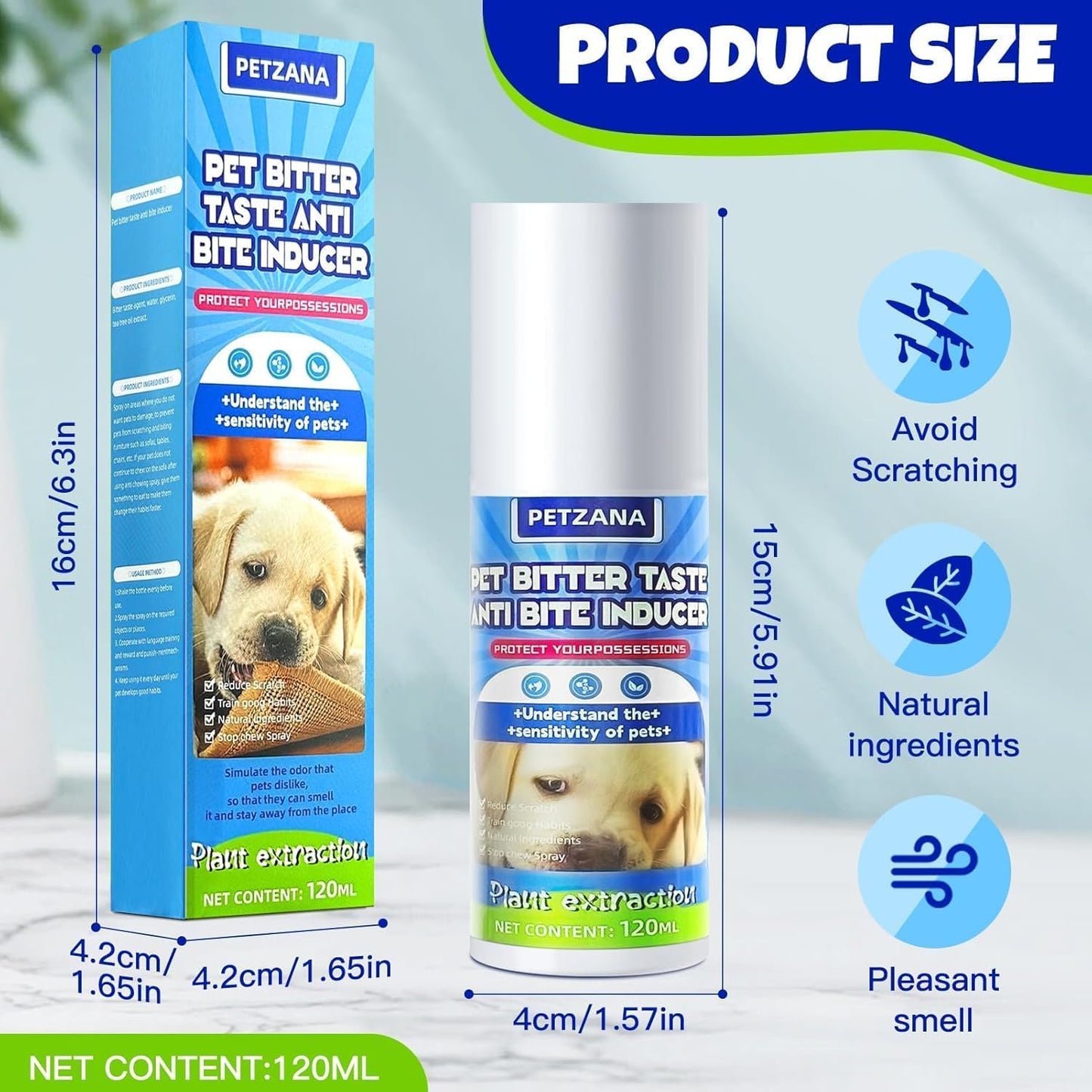 Bitter Apple Spray for Dogs: 100ML Natural Alcohol-Free Bitter Spray for Dogs to Stop Chewing Licking, Deterrent Spray for Puppy Training Protect Furniture, Shoes, Cords Indoor/Outdoor Use (100ML)