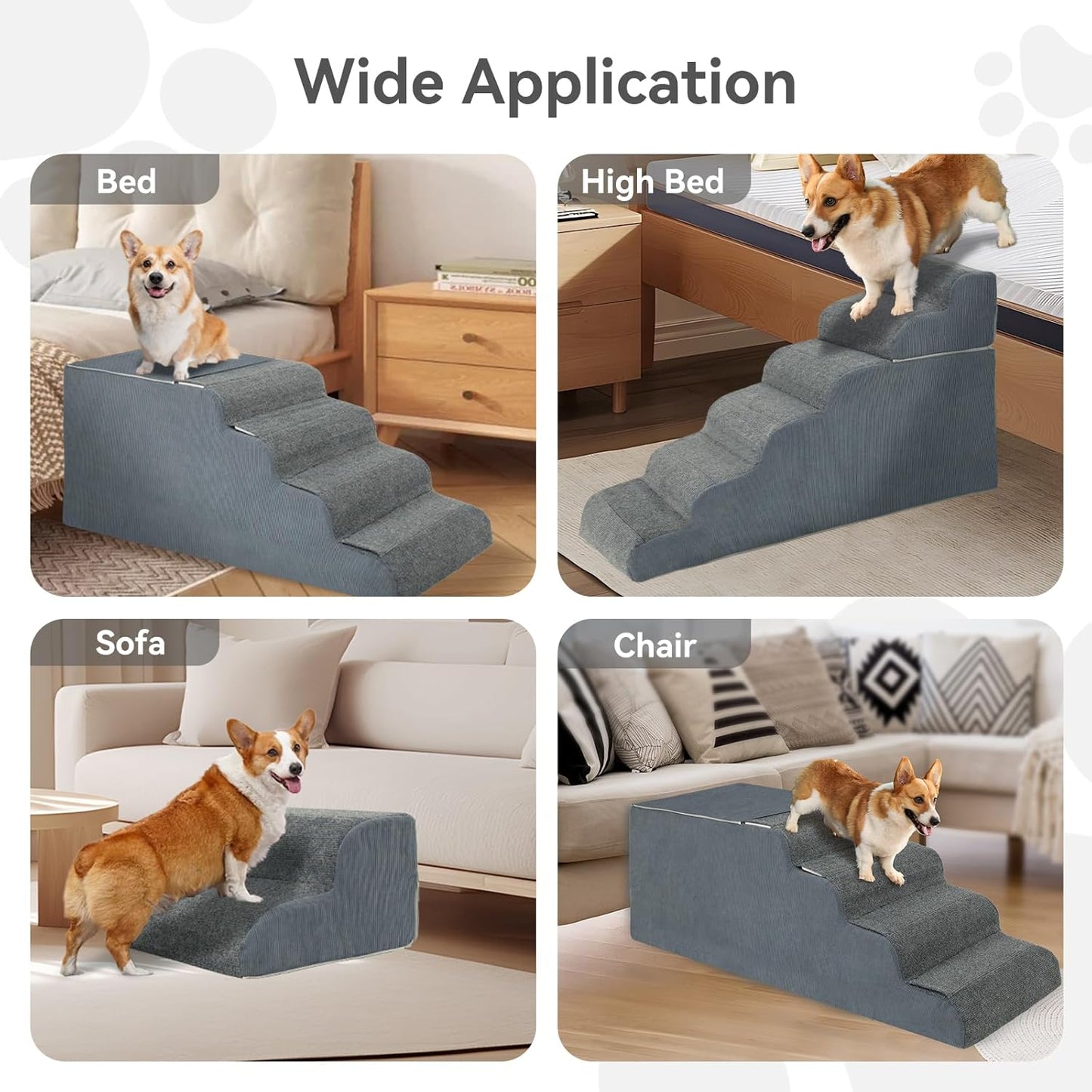 ABORON 𝟲 𝗦𝘁𝗲𝗽𝘀 Dog Steps for High Bed, 26 Inch High Dog Stairs for Small Dogs, Waterproof Pet Stairs for Small Old Large Dogs and Cats with Removable Cover & PE Support Board for Bed/Car/Couch