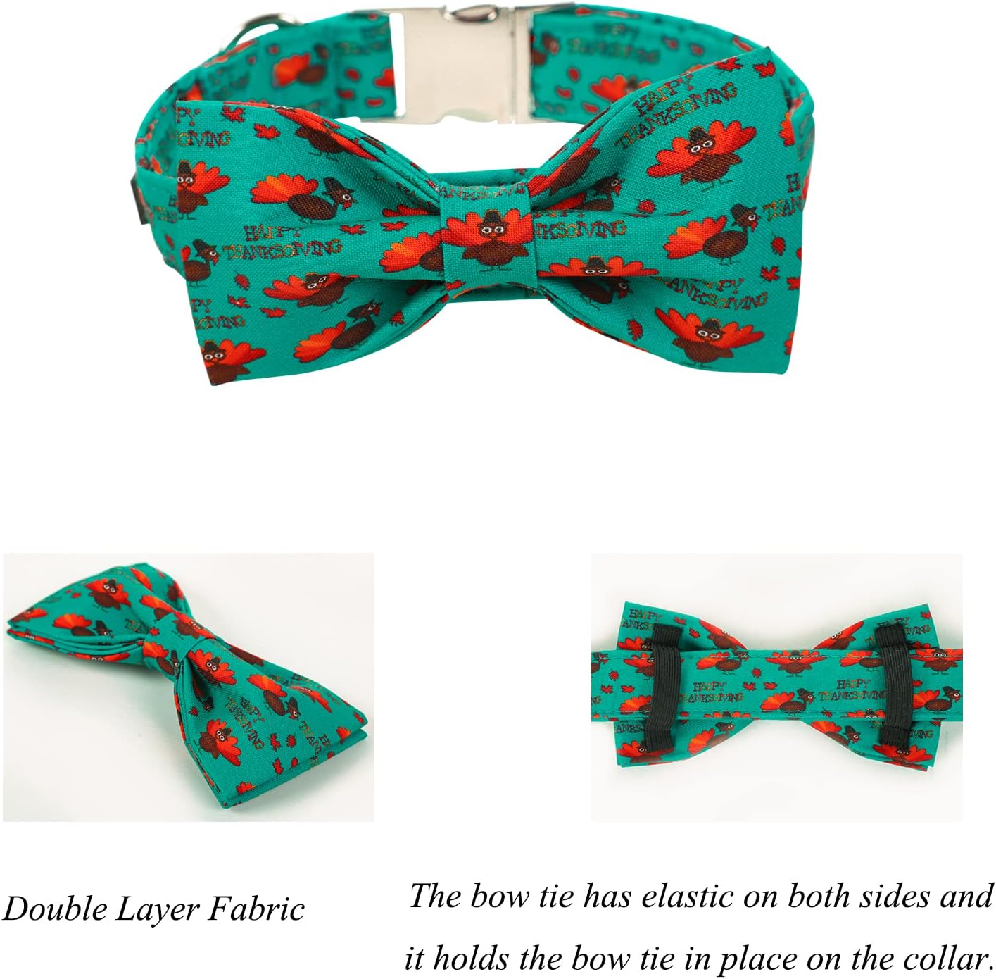 Lionet Paws Thanksgiving Day Dog Collar with Bowtie, Dog Bowtie Collar with Metal Buckle for Dogs and Cats, Adjustable Comfortable Turkey Dog Collar Girl Boy Gift, S, Neck 10-16 in